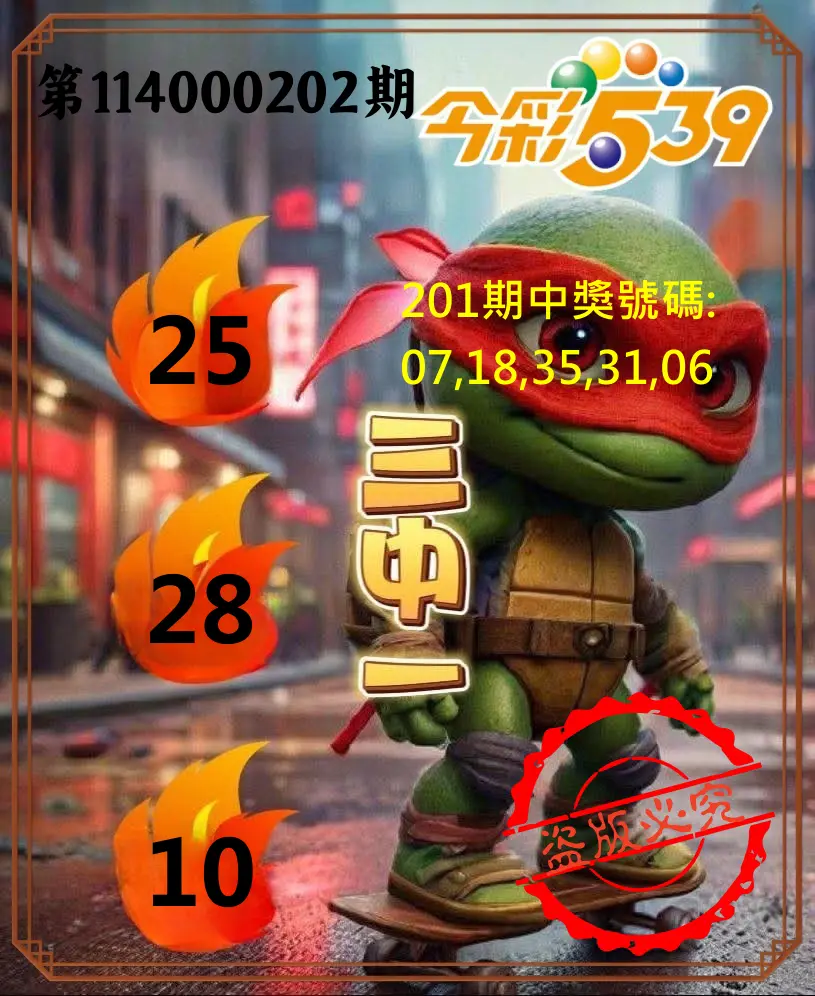 今彩539第114000202期(08/20)今彩539青蛙王子三中壹牌號預測