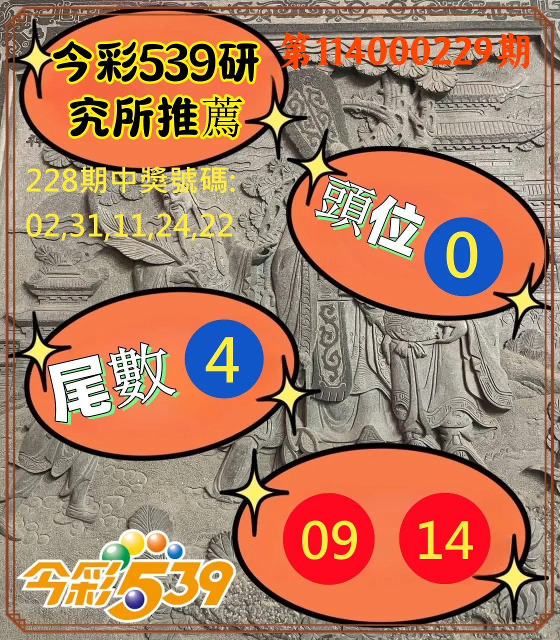 今彩539第114000229期(09/20)今彩539研究所推薦
