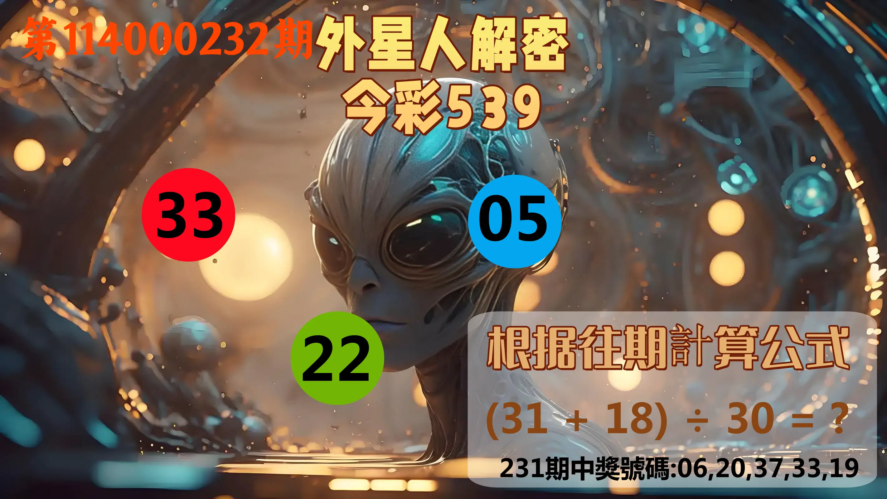今彩539第114000232期(09/24)外星人解密今彩539