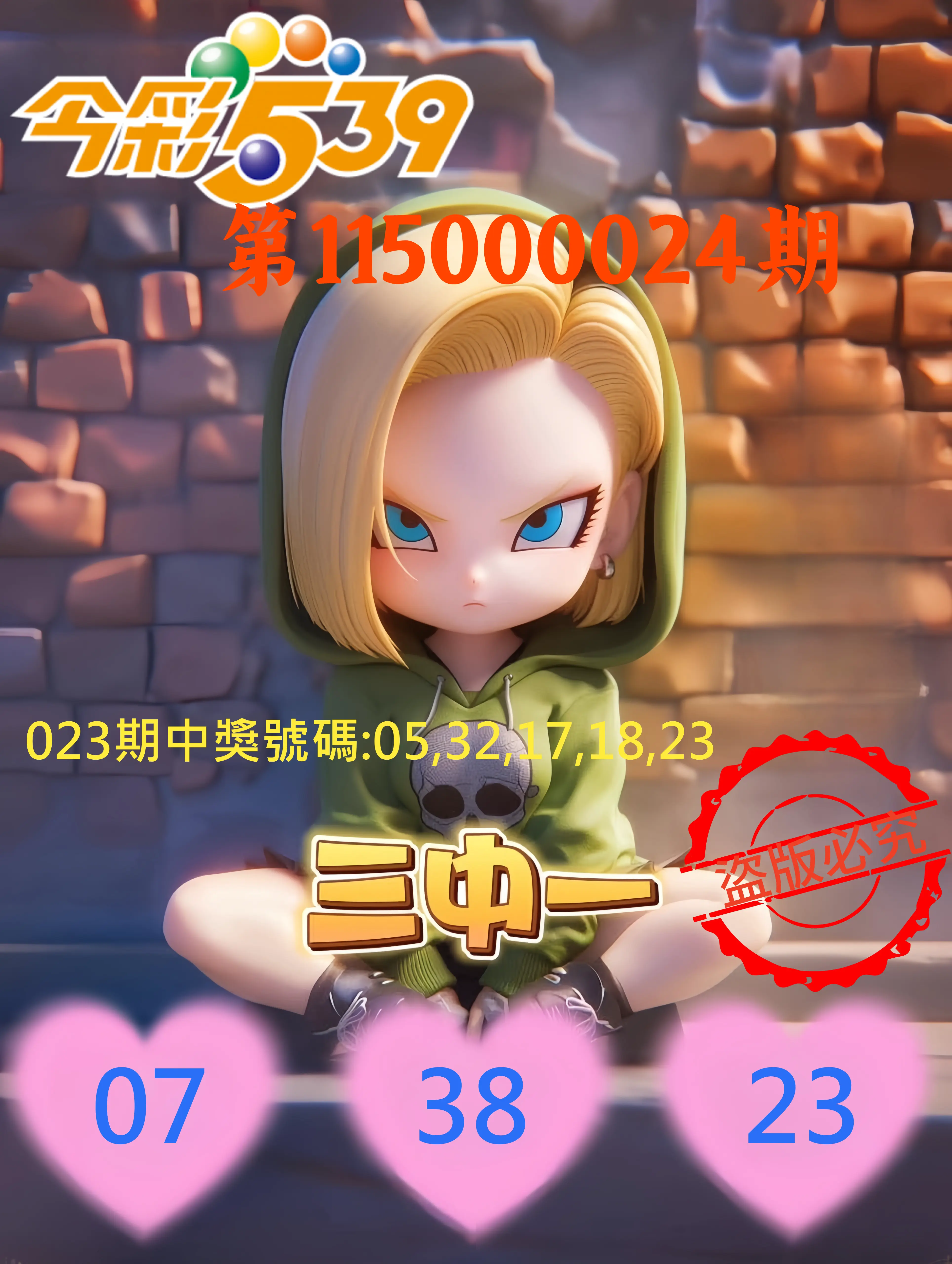 今彩539第115000024期(01/28)今彩539孫恩淑三中壹牌號