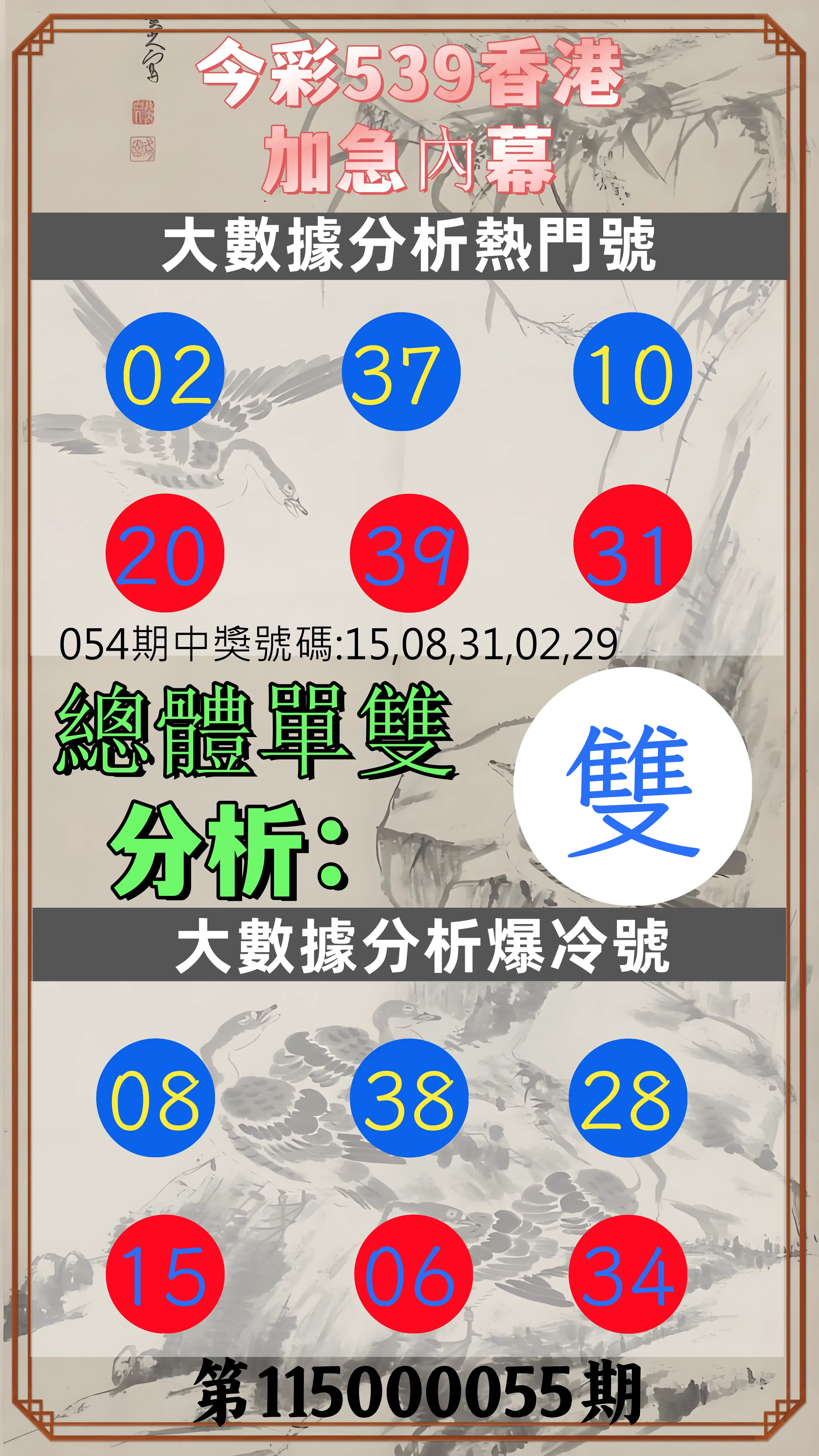 今彩539第115000055期(03/02)今彩539香港加急內幕