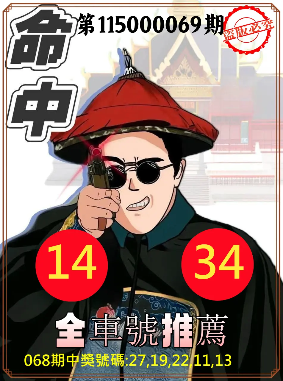 今彩539第115000069期(03/18)今彩539全車2中2命中推薦