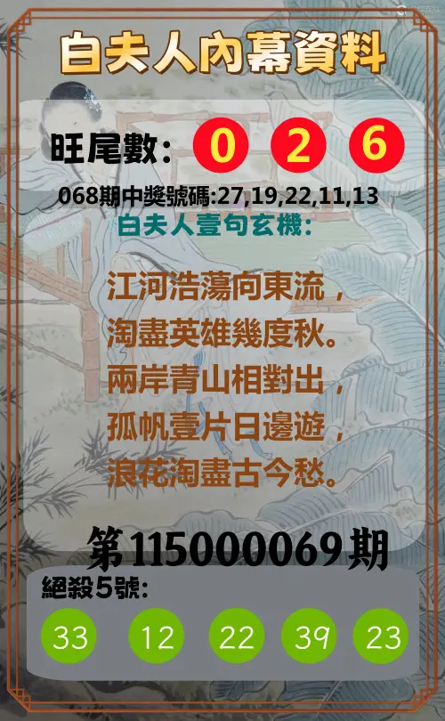 今彩539第115000069期(03/18)白夫人內幕資料