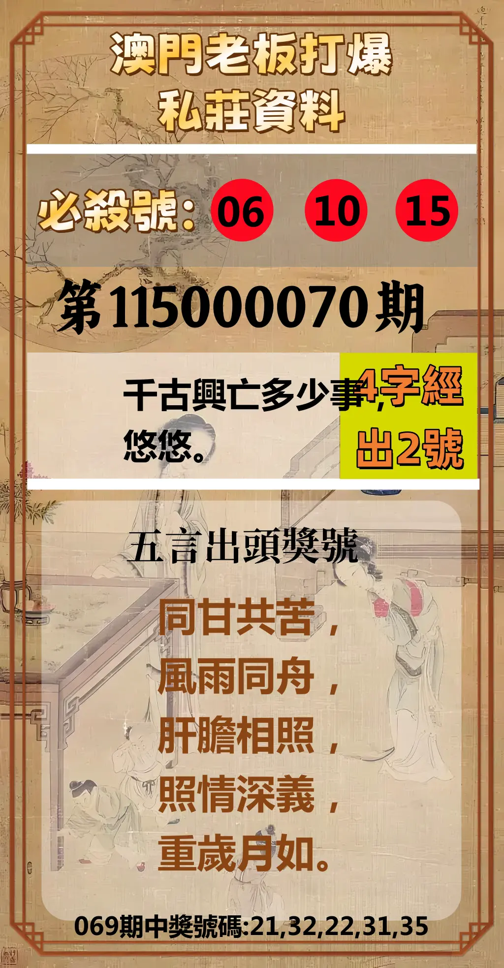 今彩539第115000070期(03/19)澳門老板打爆私莊資料
