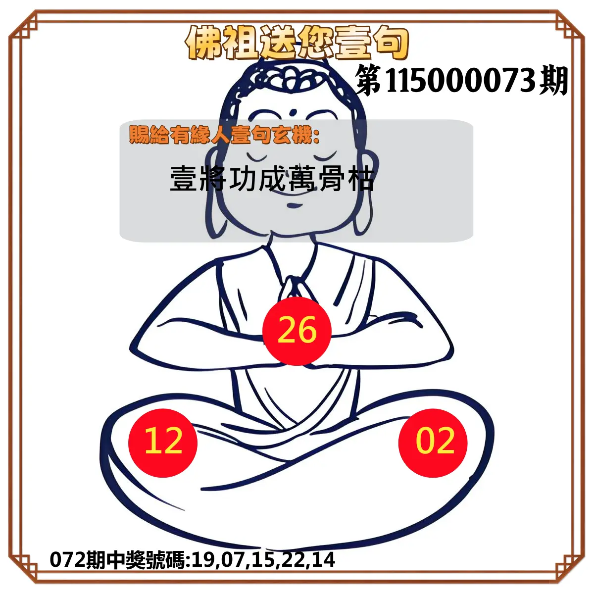 今彩539第115000073期(03/23)佛祖送您壹句