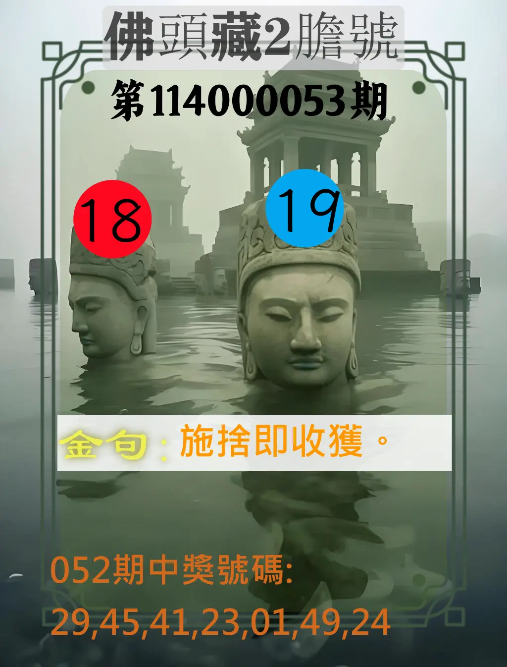 大樂透第114000053期佛頭藏2膽號