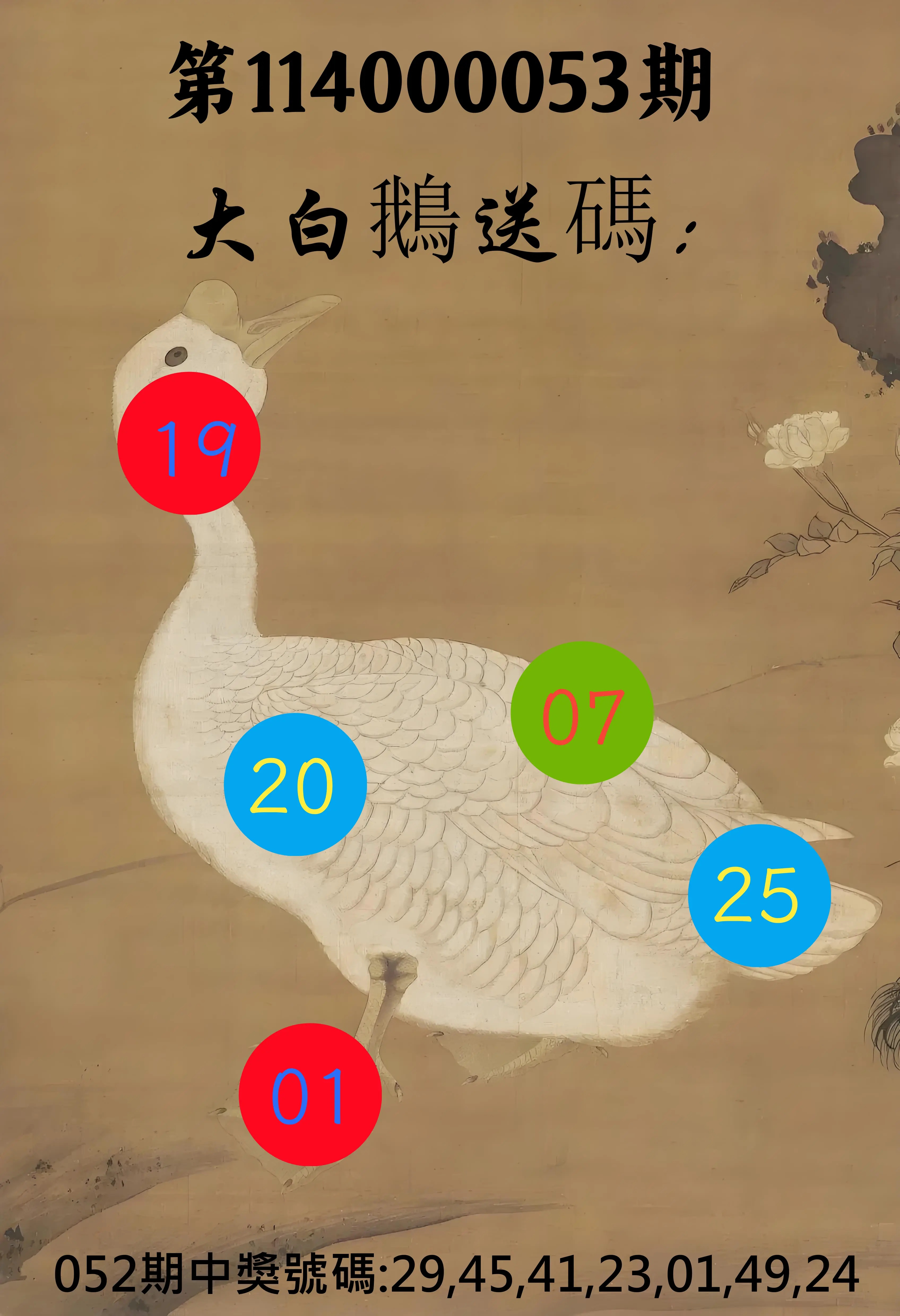 大樂透第114000053期大白鵝送碼