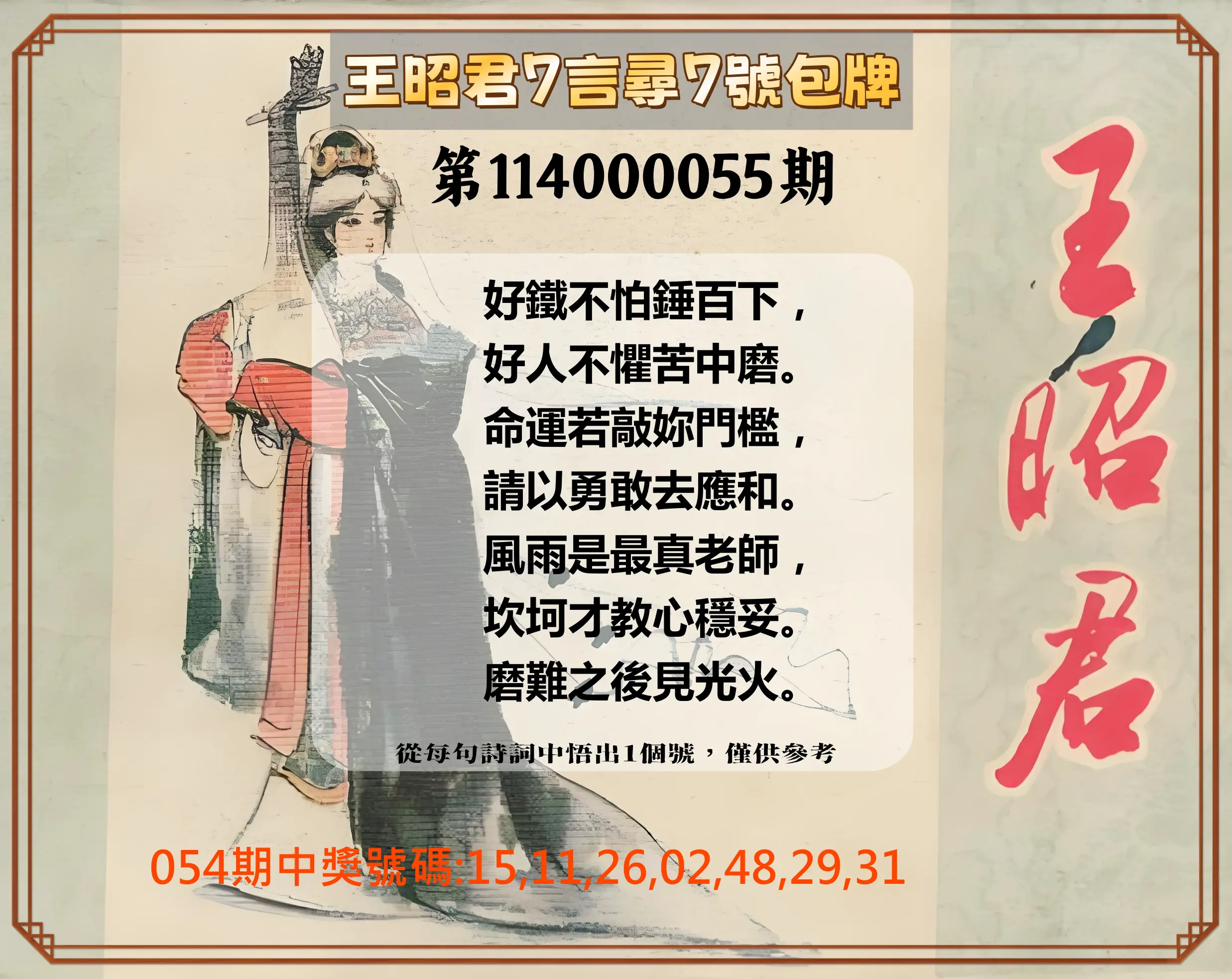 大樂透第114000055期王昭君7言尋7號包牌