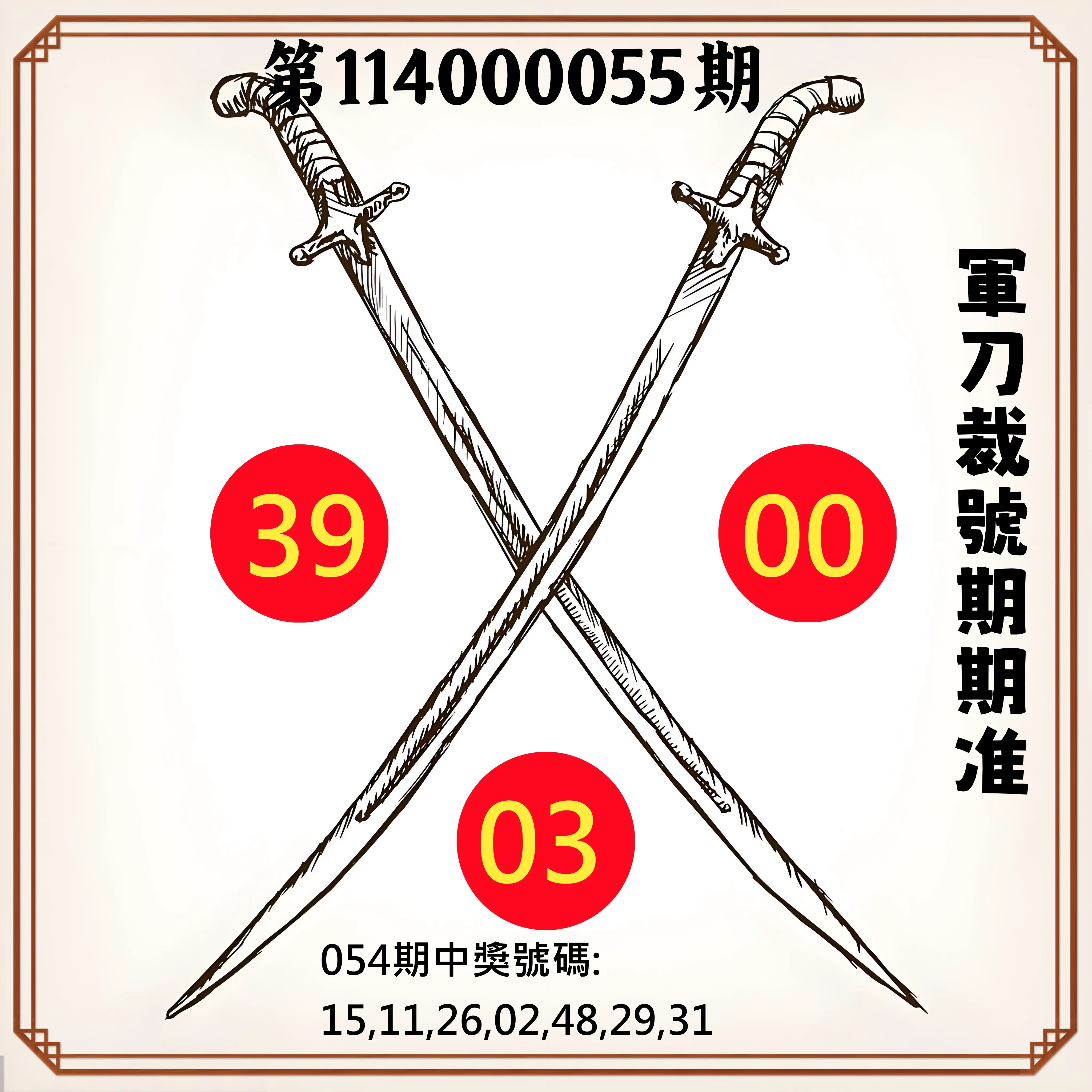 大樂透第114000055期軍刀裁號期期准