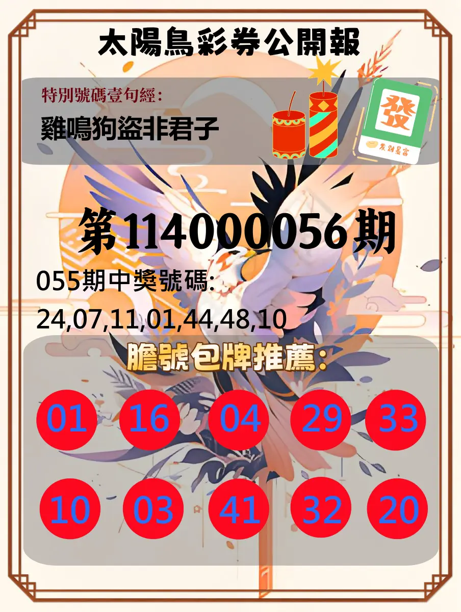 大樂透第114000056期太陽鳥彩券公開報