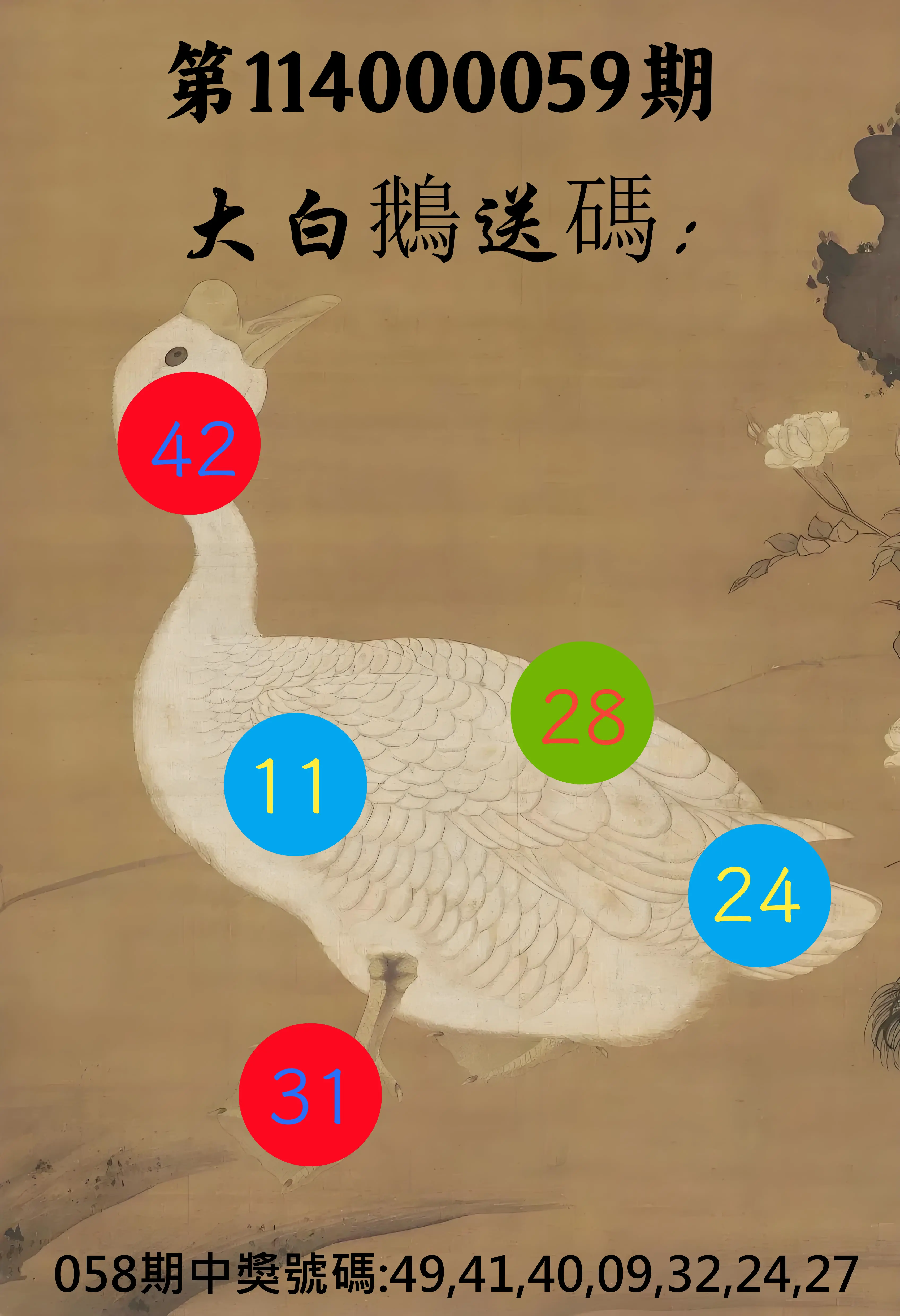 大樂透第114000059期大白鵝送碼