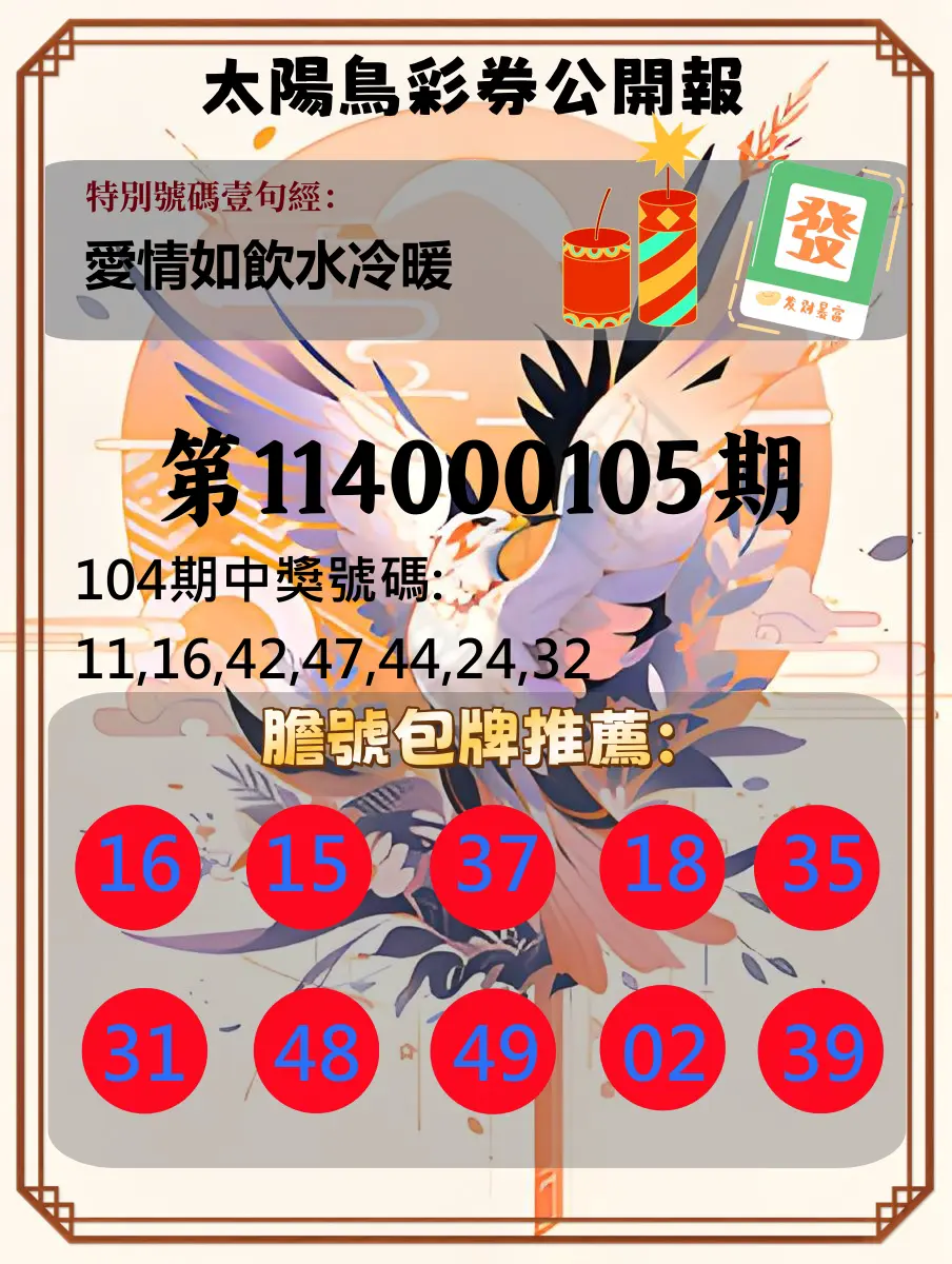大樂透第114000105期(11/14)太陽鳥彩券公開報