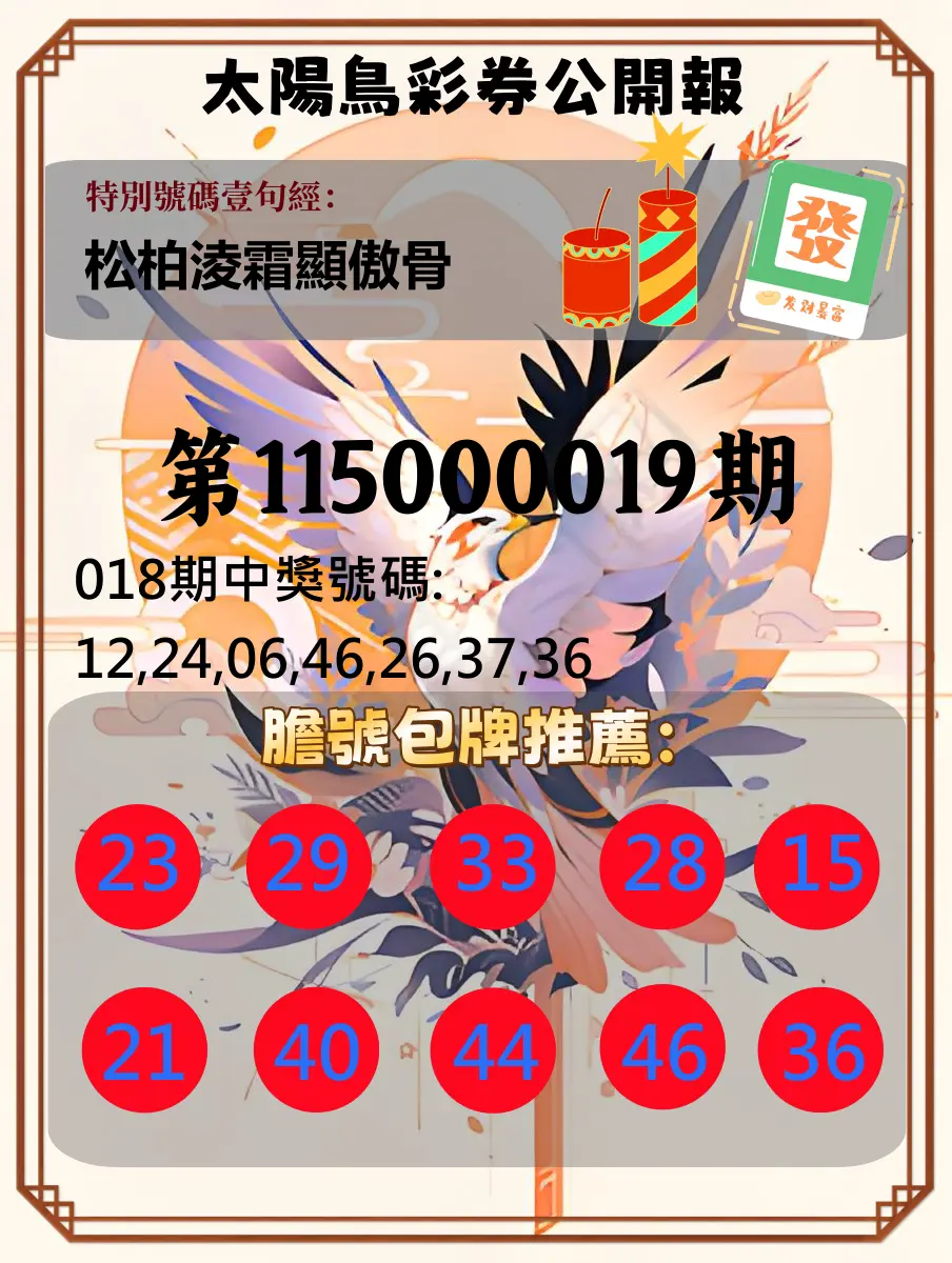 大樂透第115000019期(02/18)太陽鳥彩券公開報