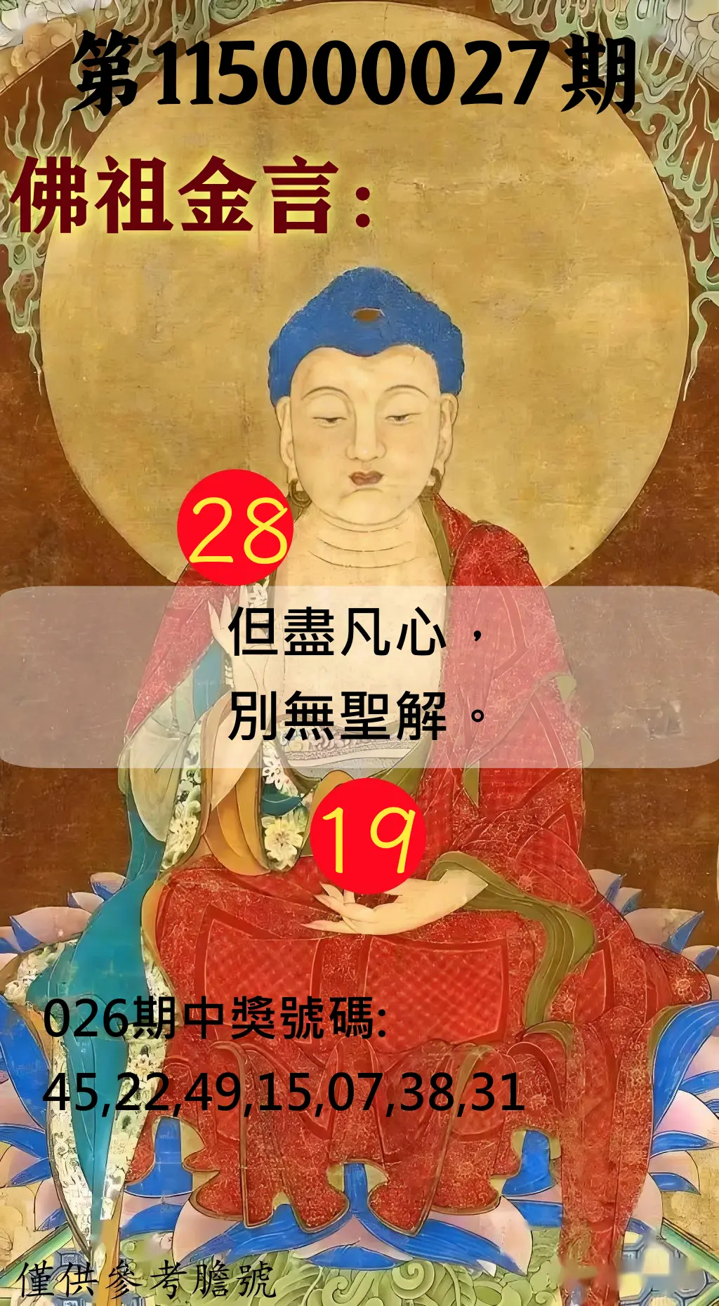 大樂透第115000027期(02/26)佛祖金言