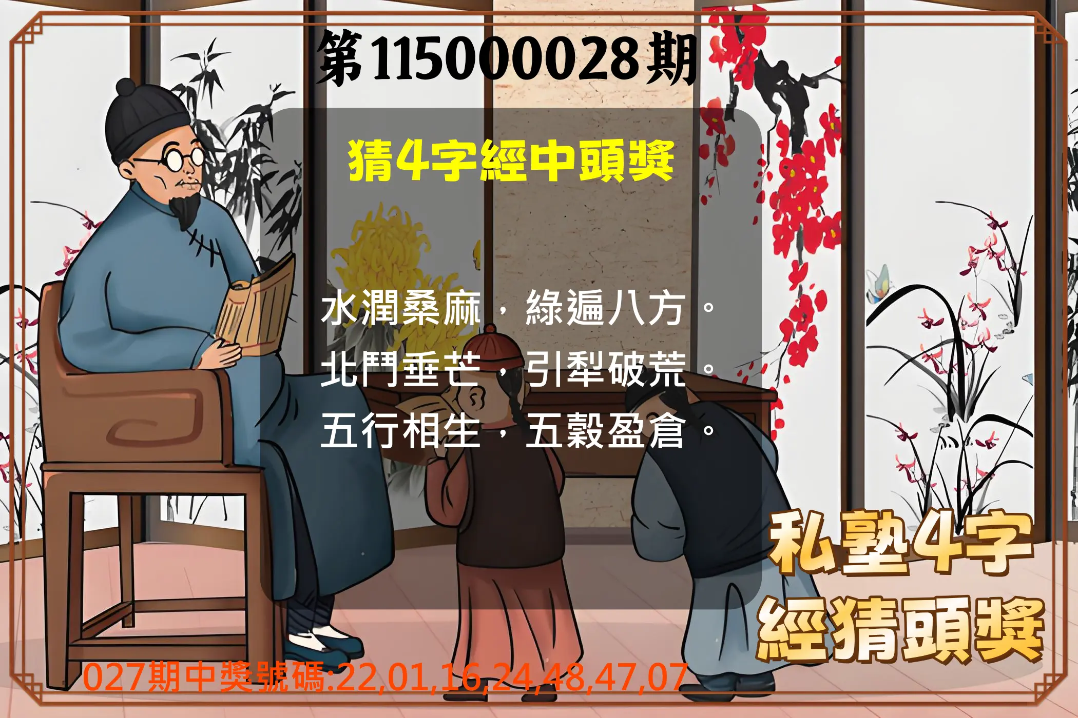 大樂透第115000028期(02/27)私塾4字經猜頭獎