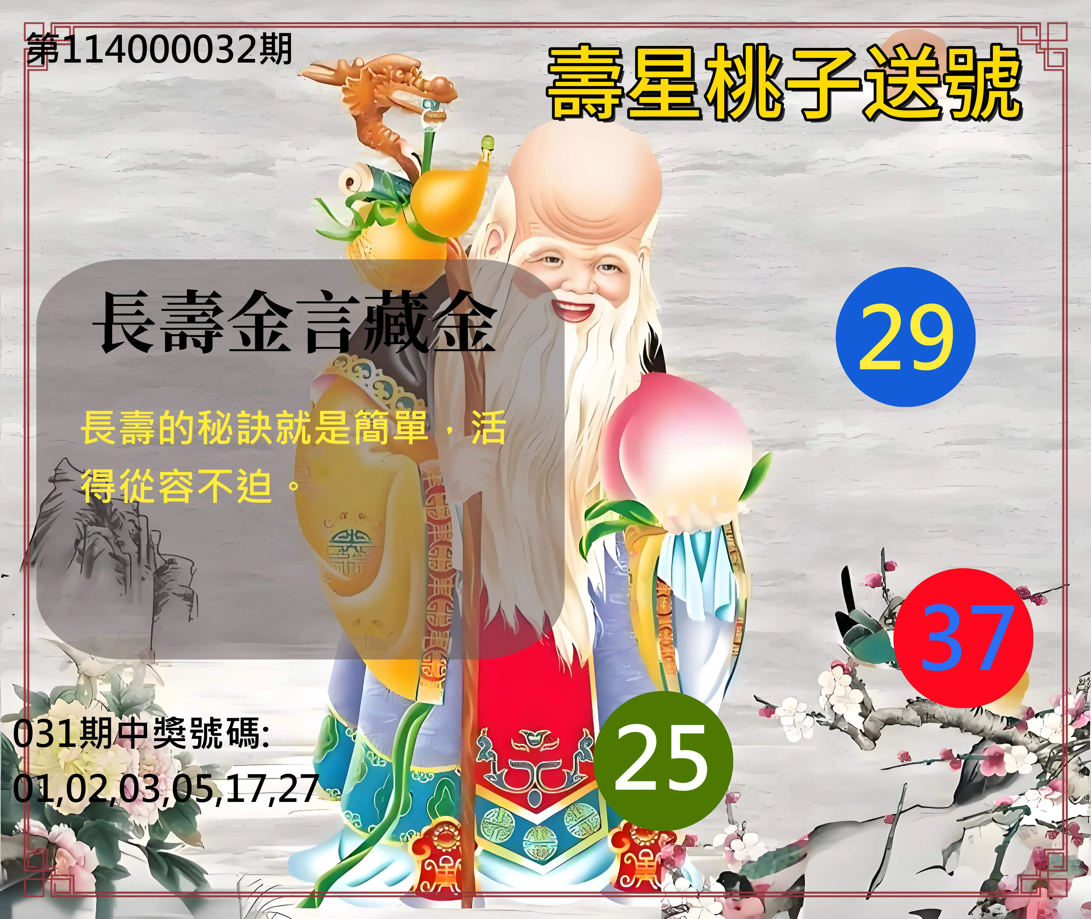 威力彩第114000032期壽星桃子送號