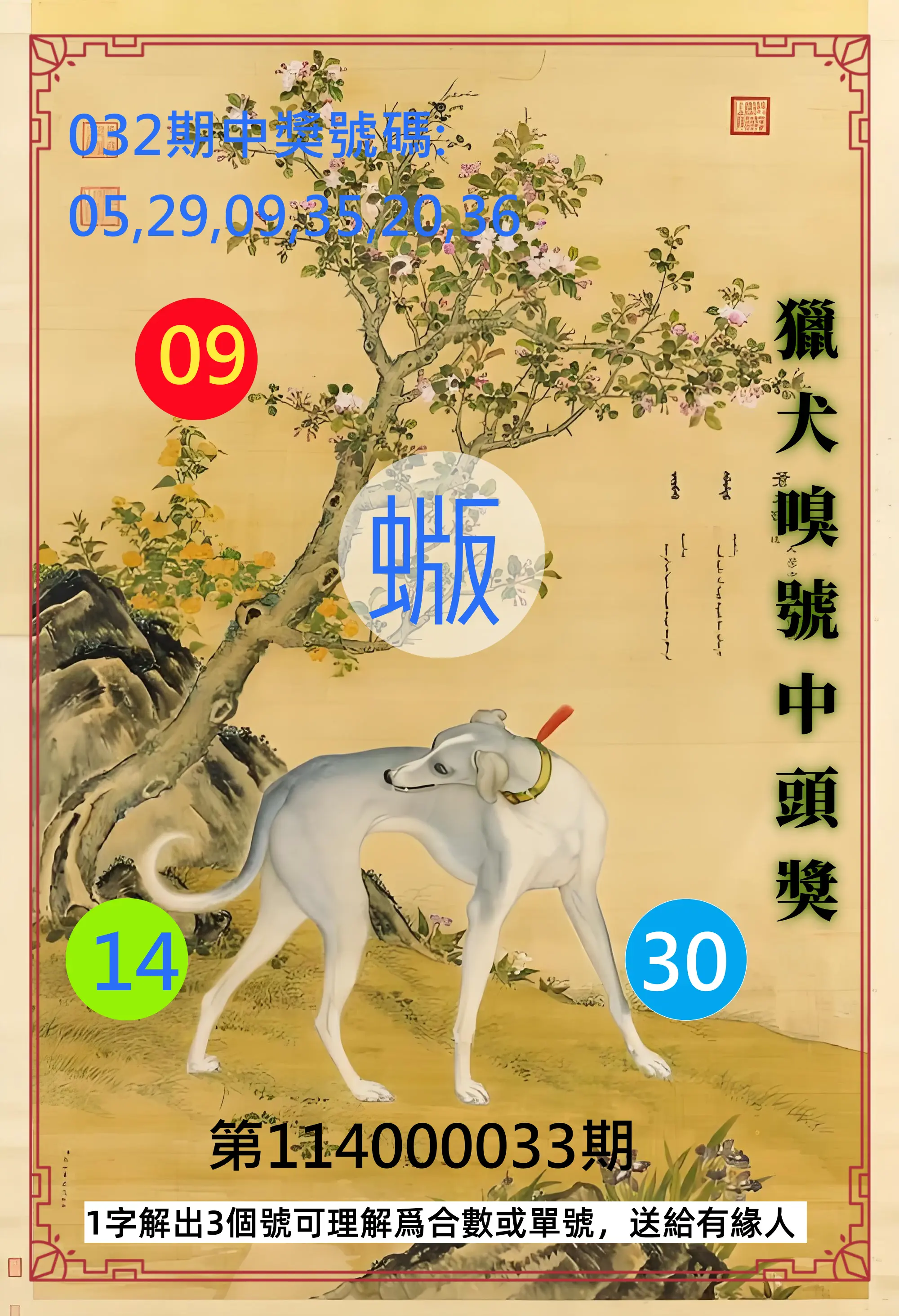 威力彩第114000033期獵犬嗅號中頭獎