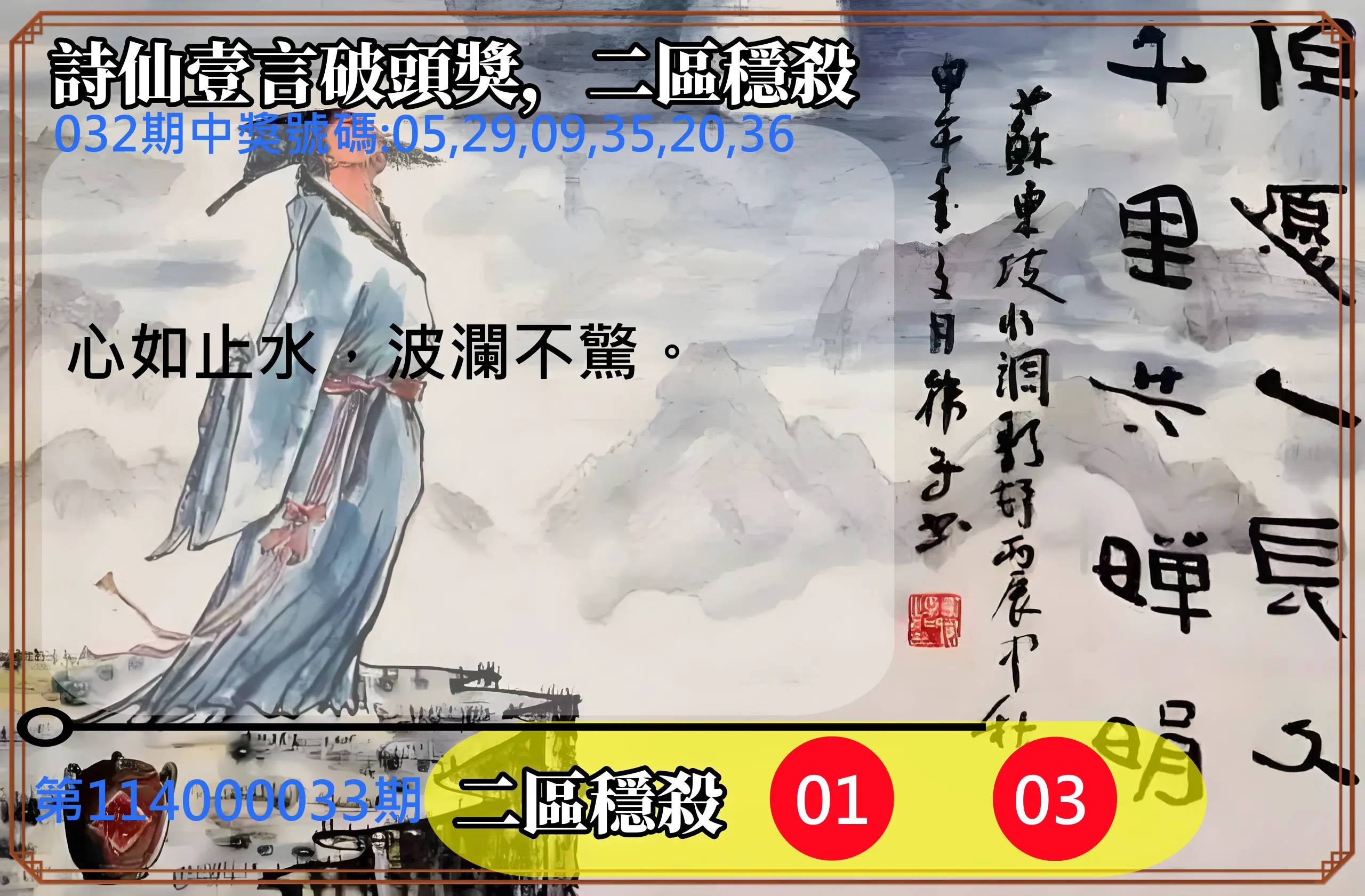 威力彩第114000033期詩仙壹言破頭獎，二區穩殺
