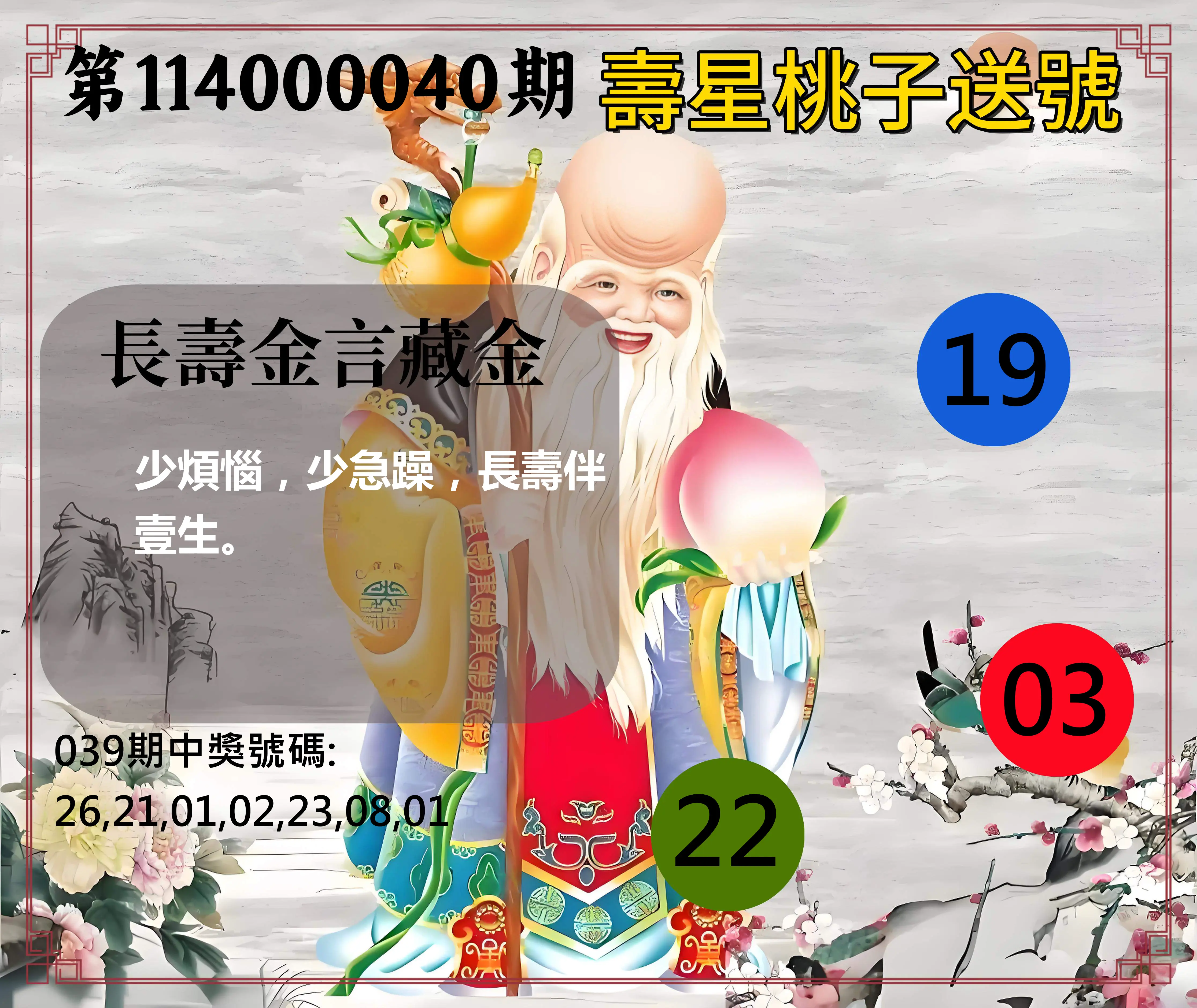 威力彩第114000040期壽星桃子送號