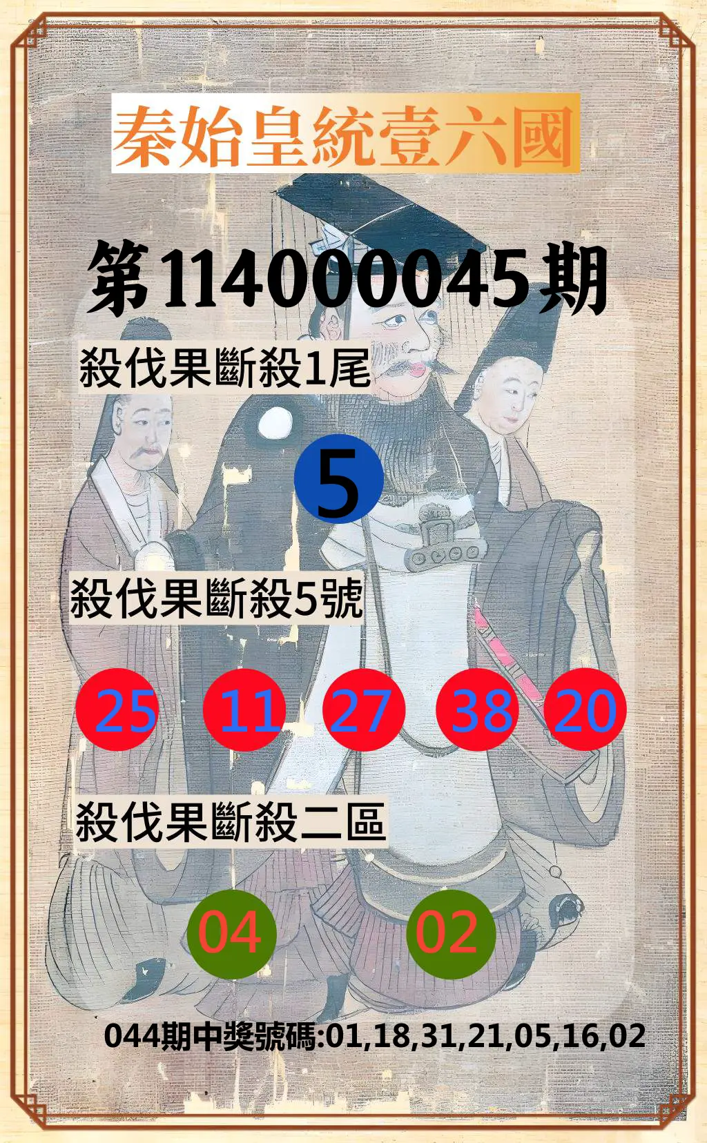 威力彩第114000045期秦始皇統壹六國
