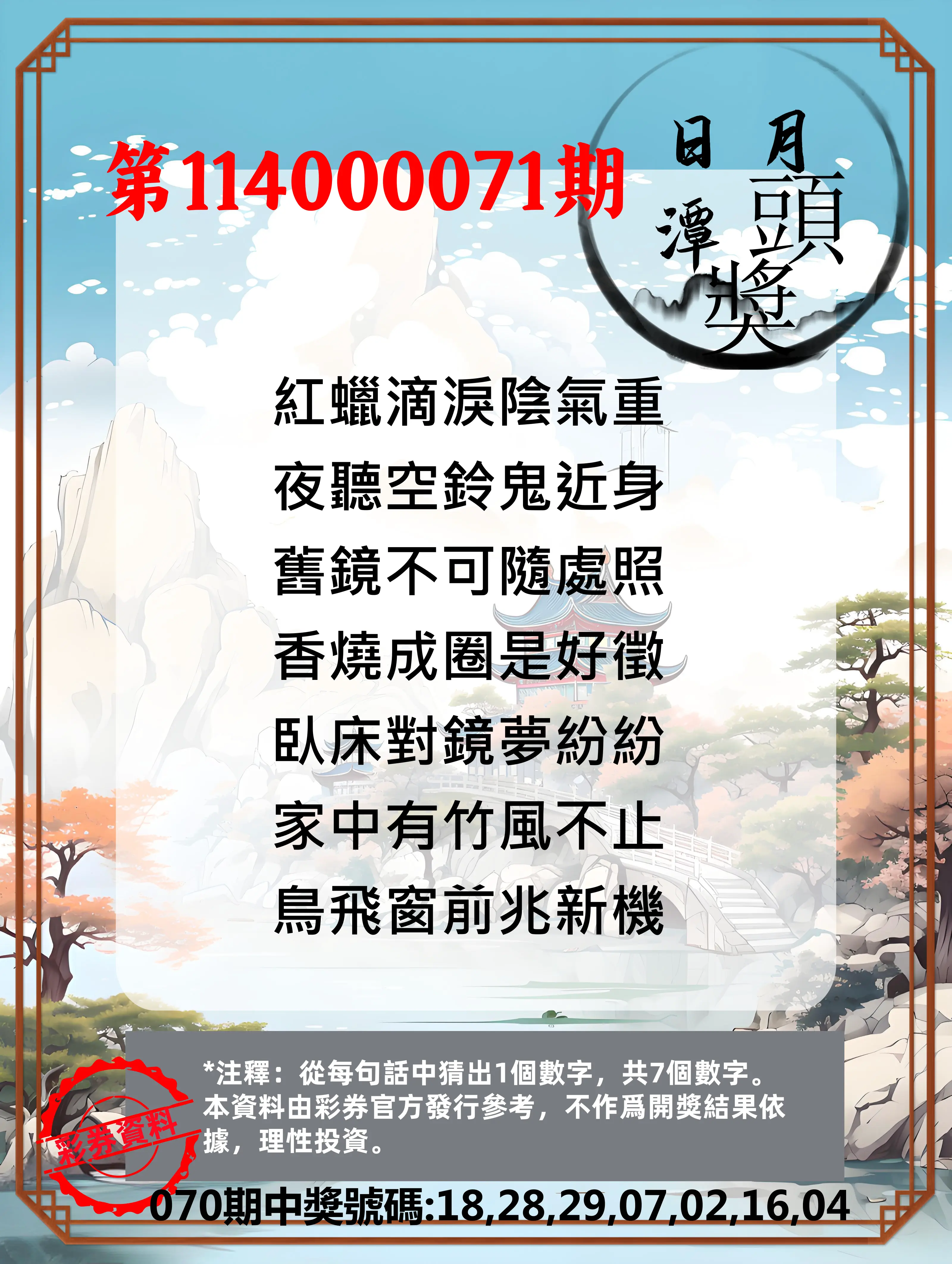 威力彩第114000071期(09/04)日月潭头奖竞猜