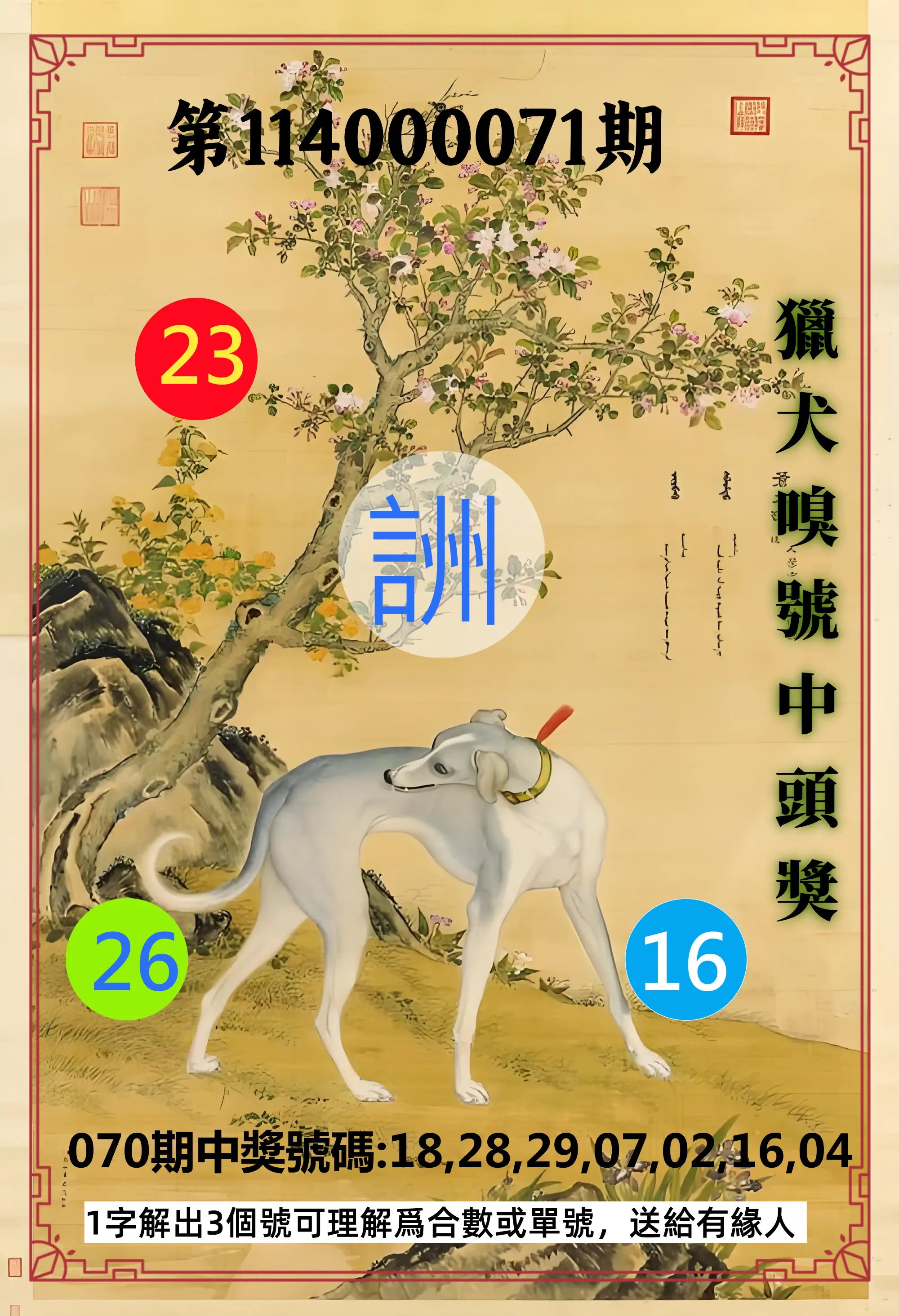 威力彩第114000071期(09/04)獵犬嗅號中頭獎
