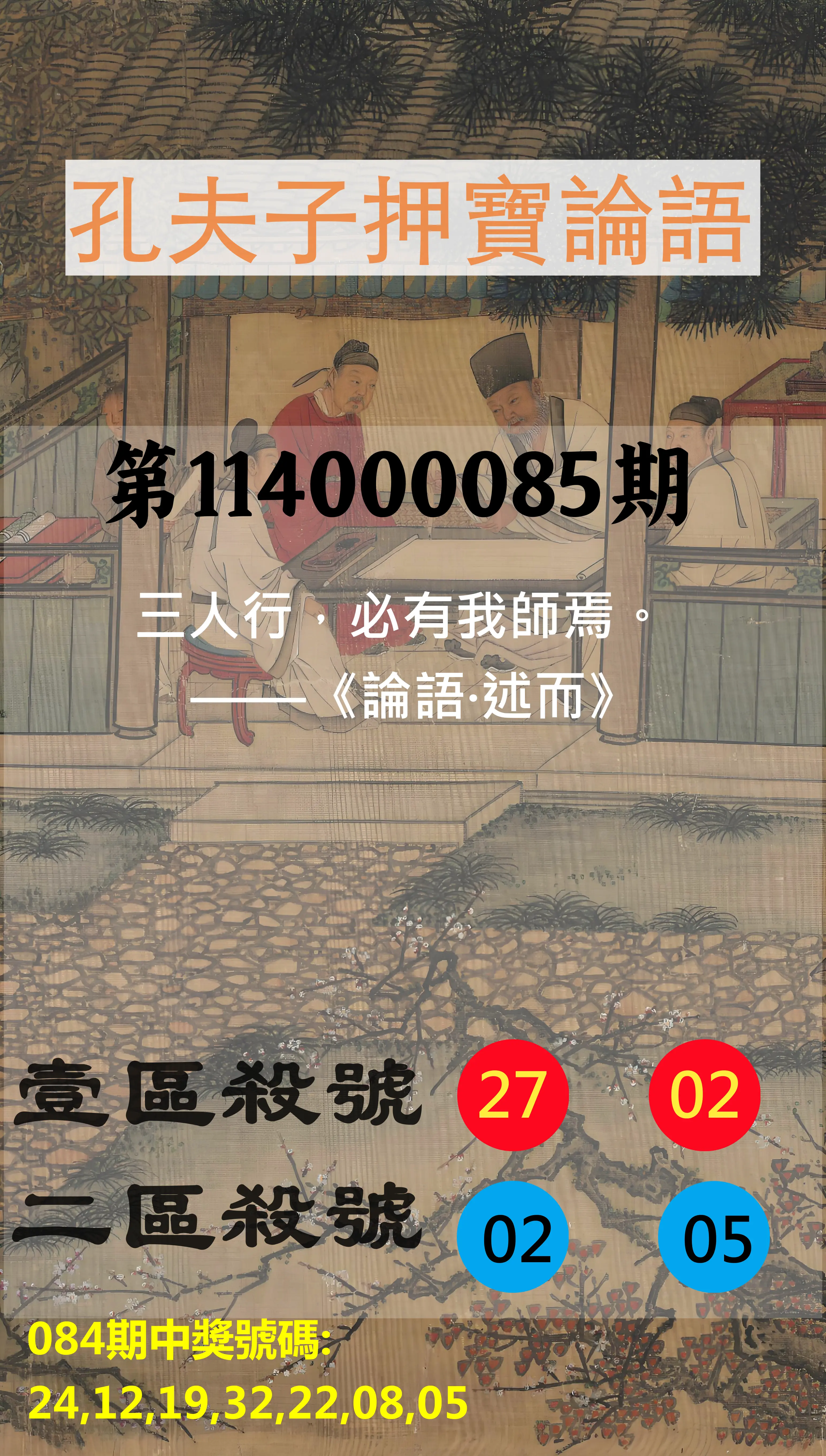 威力彩第114000085期(10/23)孔夫子押寶論語