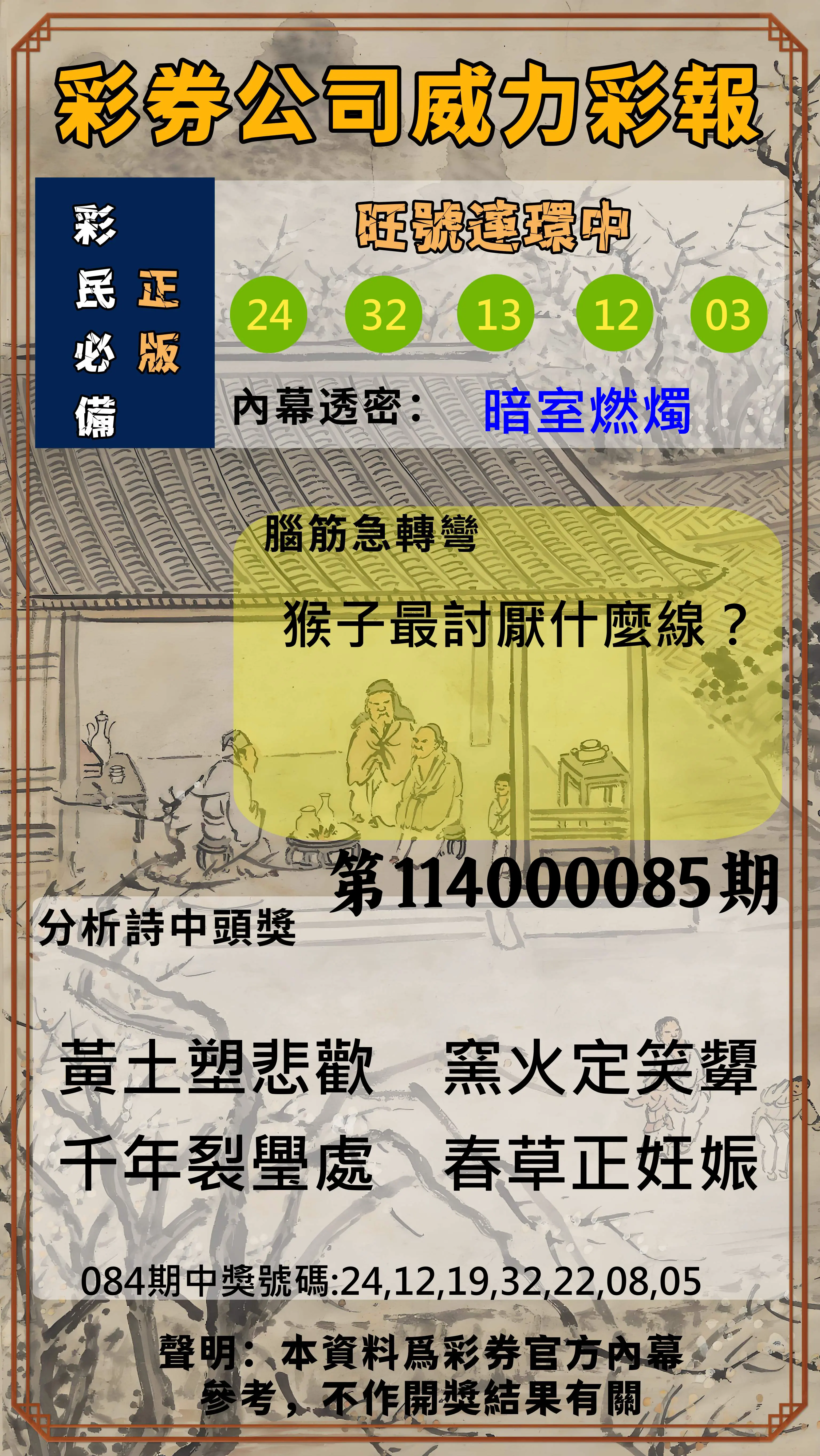 威力彩第114000085期(10/23)彩券公司威力彩報