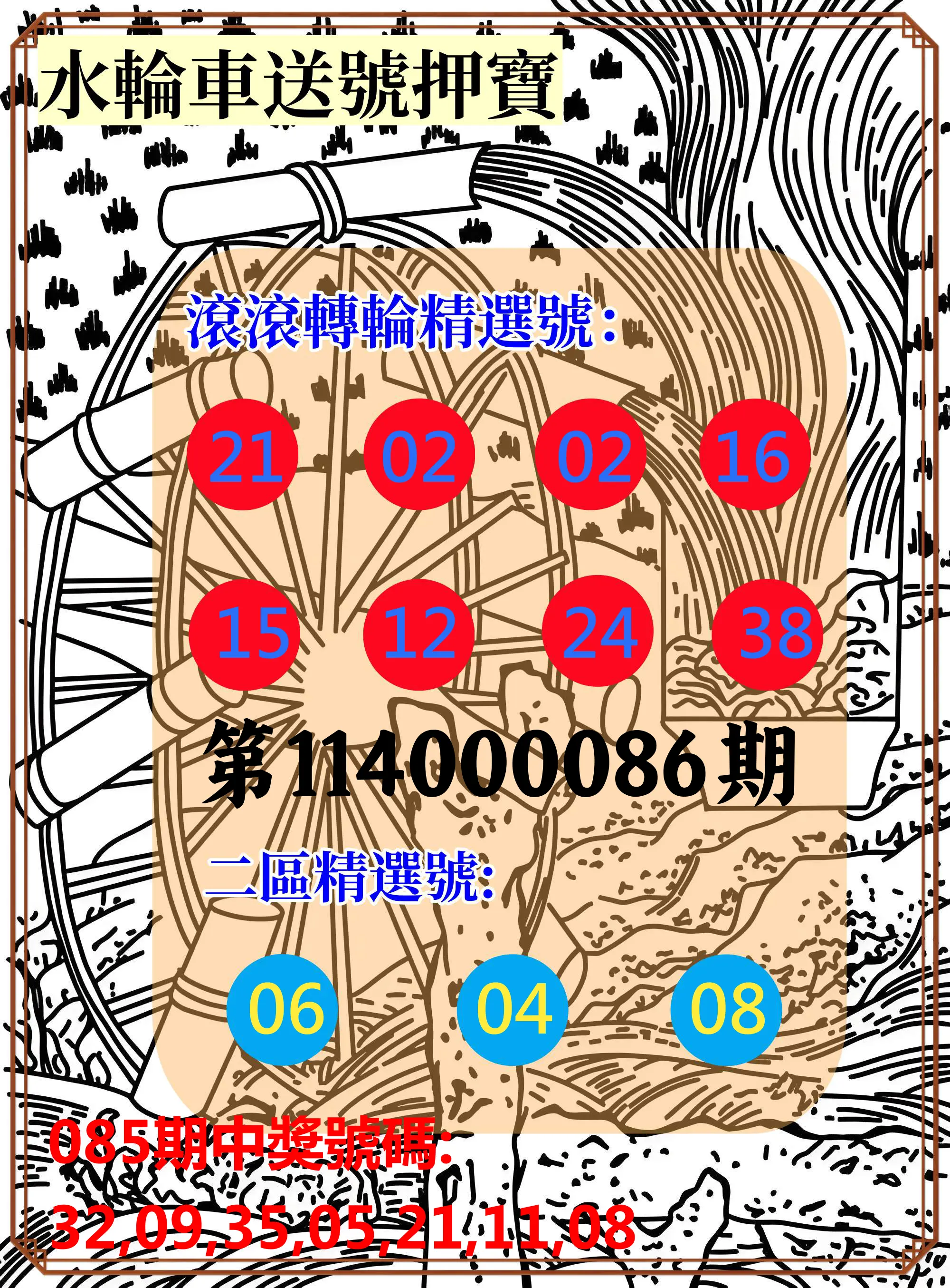 威力彩第114000086期(10/27)水輪車送號押寶