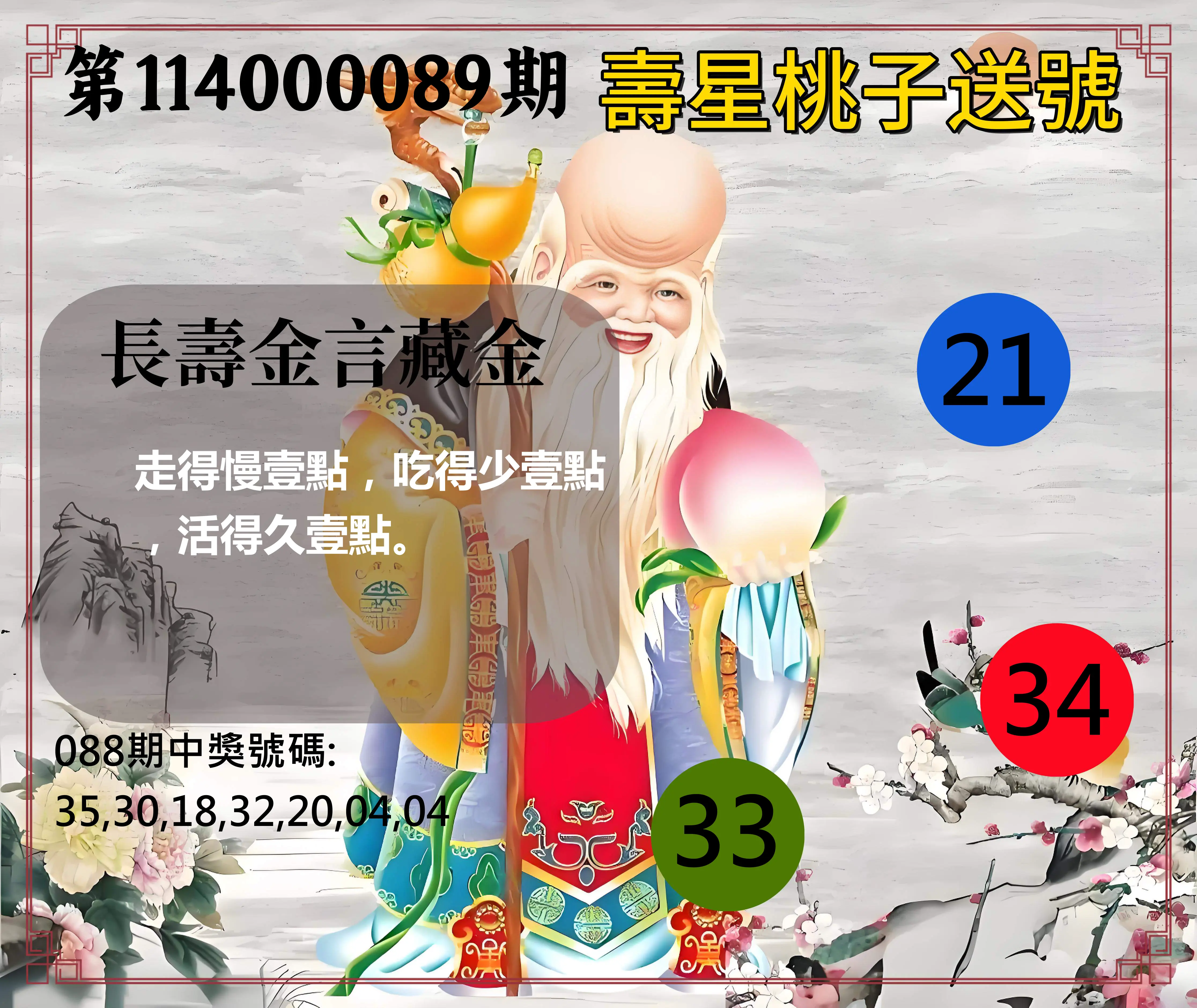 威力彩第114000089期(11/06)壽星桃子送號