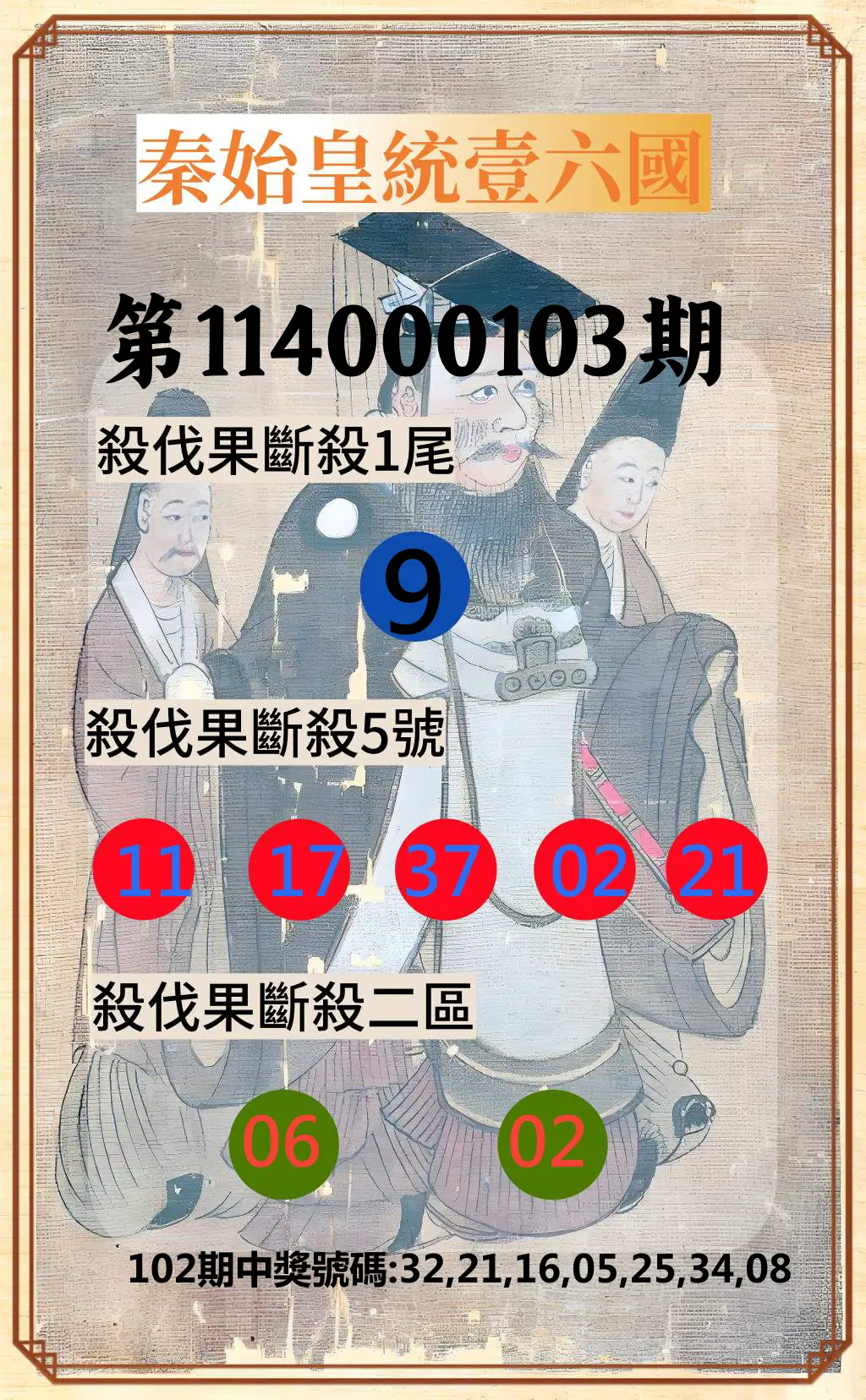 威力彩第114000103期(12/25)秦始皇統壹六國