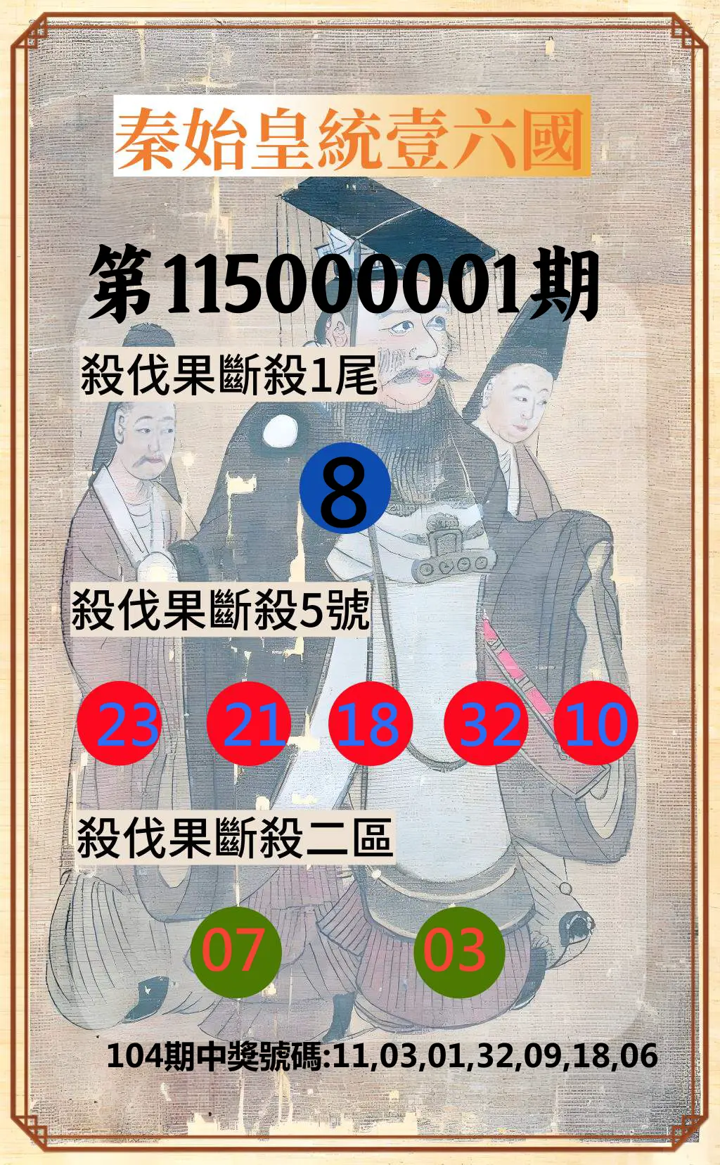 威力彩第115000001期(01/01)秦始皇統壹六國