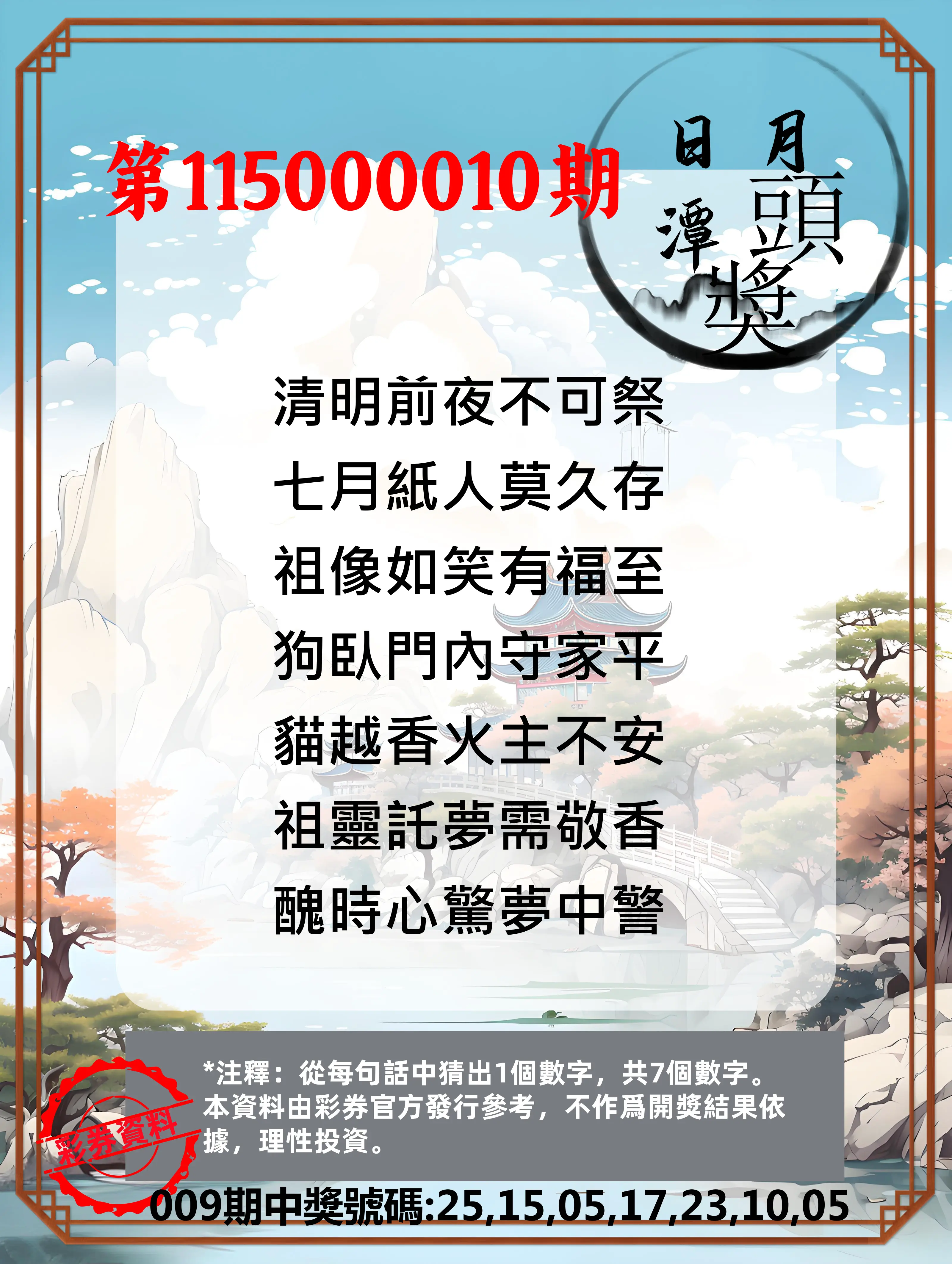 威力彩第115000010期(02/02)日月潭头奖竞猜