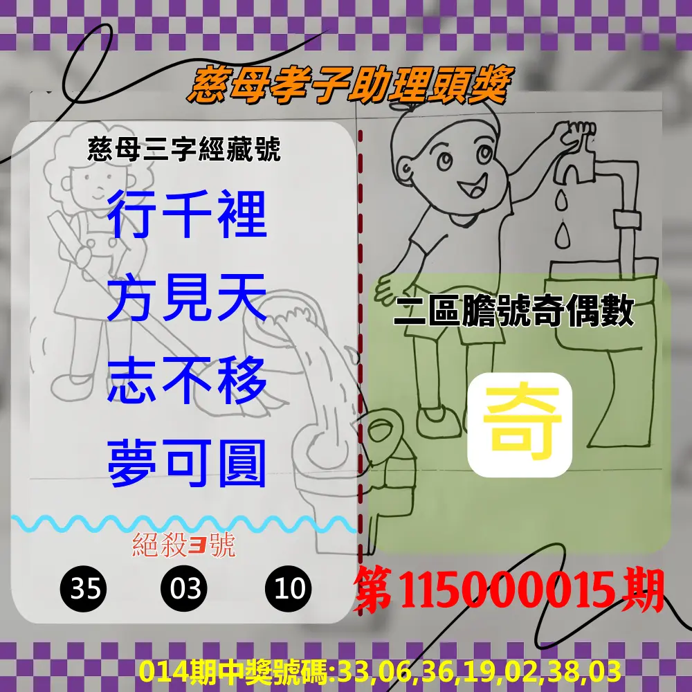 威力彩第115000015期(02/19)慈母孝子助理頭獎