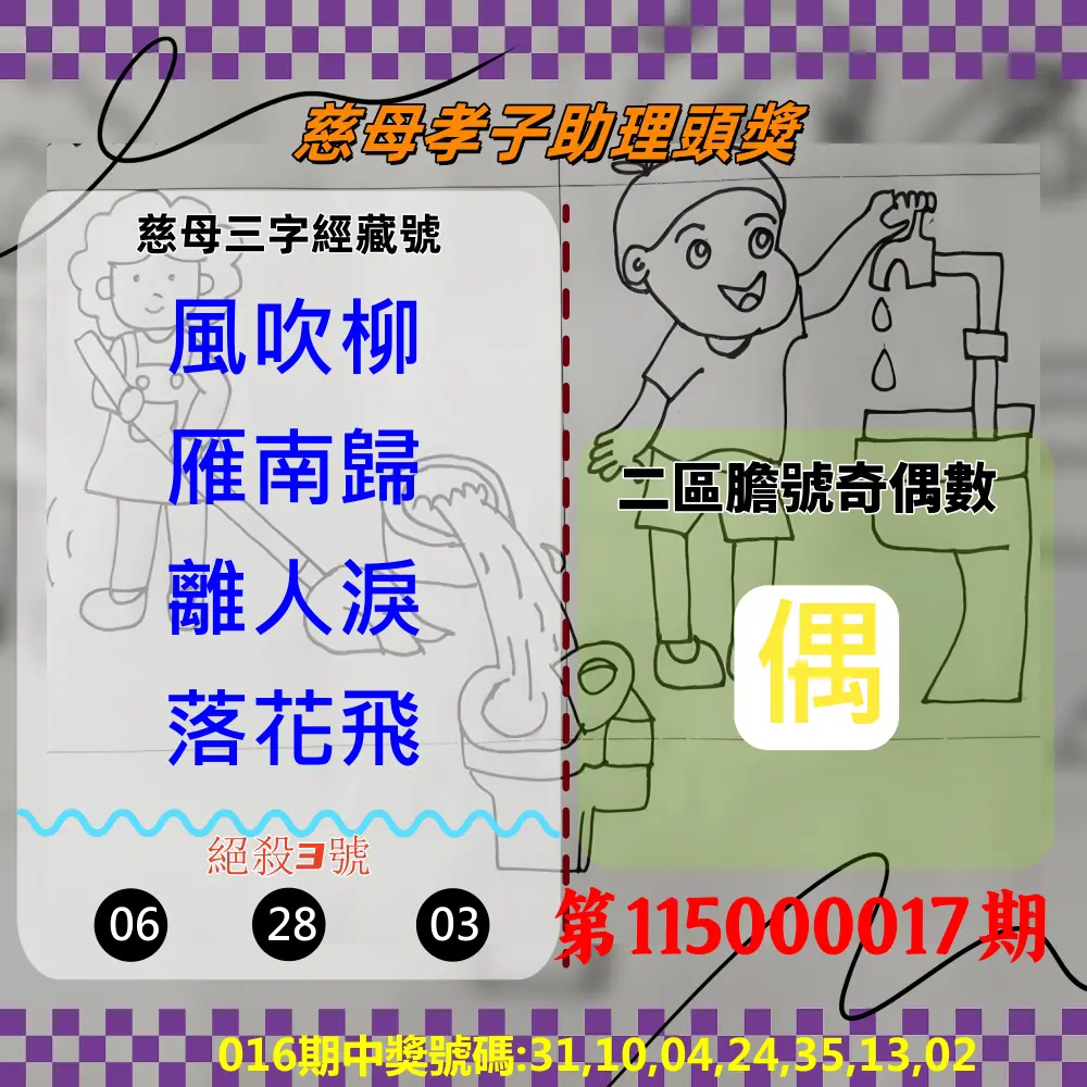 威力彩第115000017期(02/26)慈母孝子助理頭獎