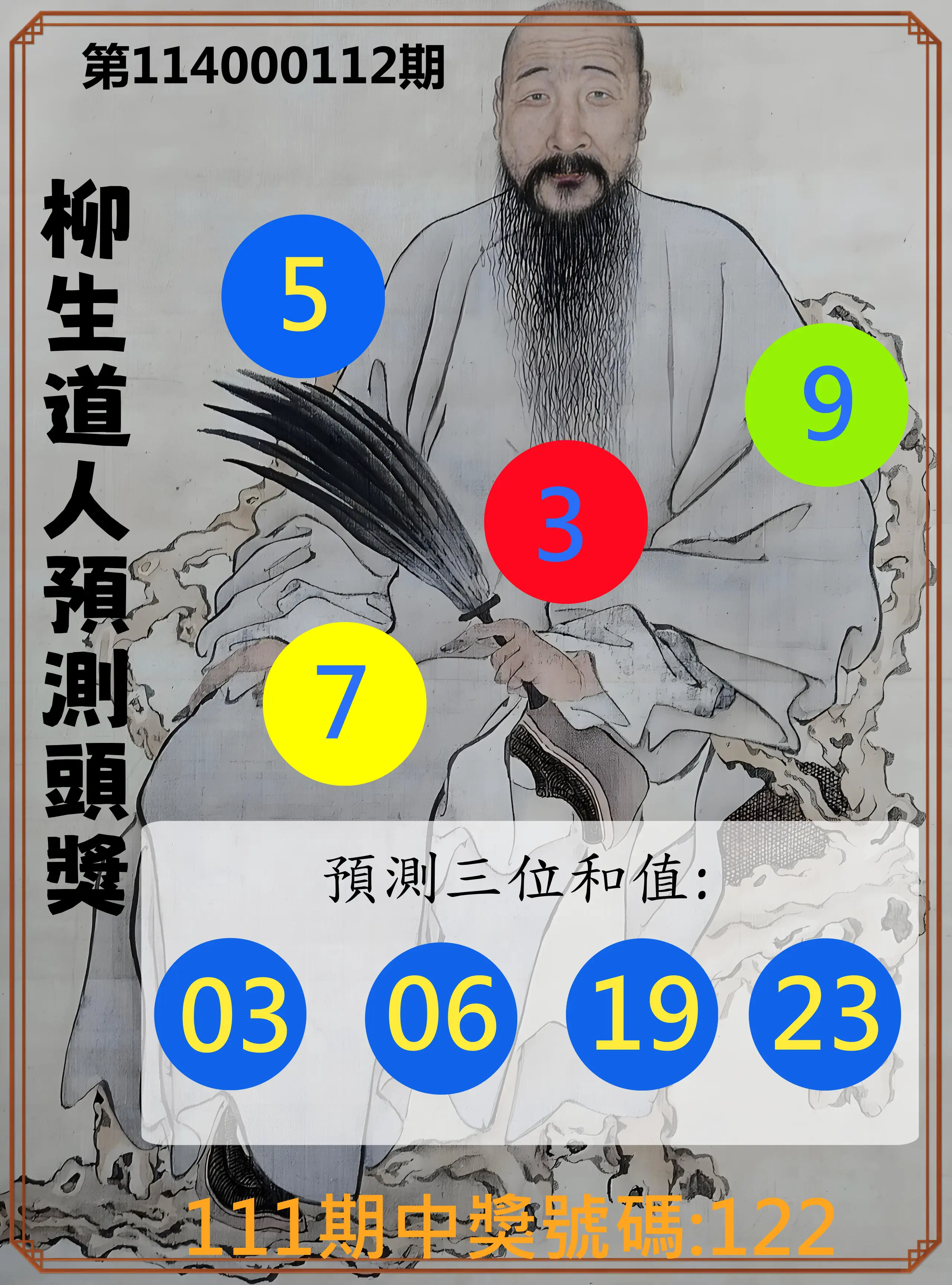 3星彩第114000112期柳生道人預測頭獎