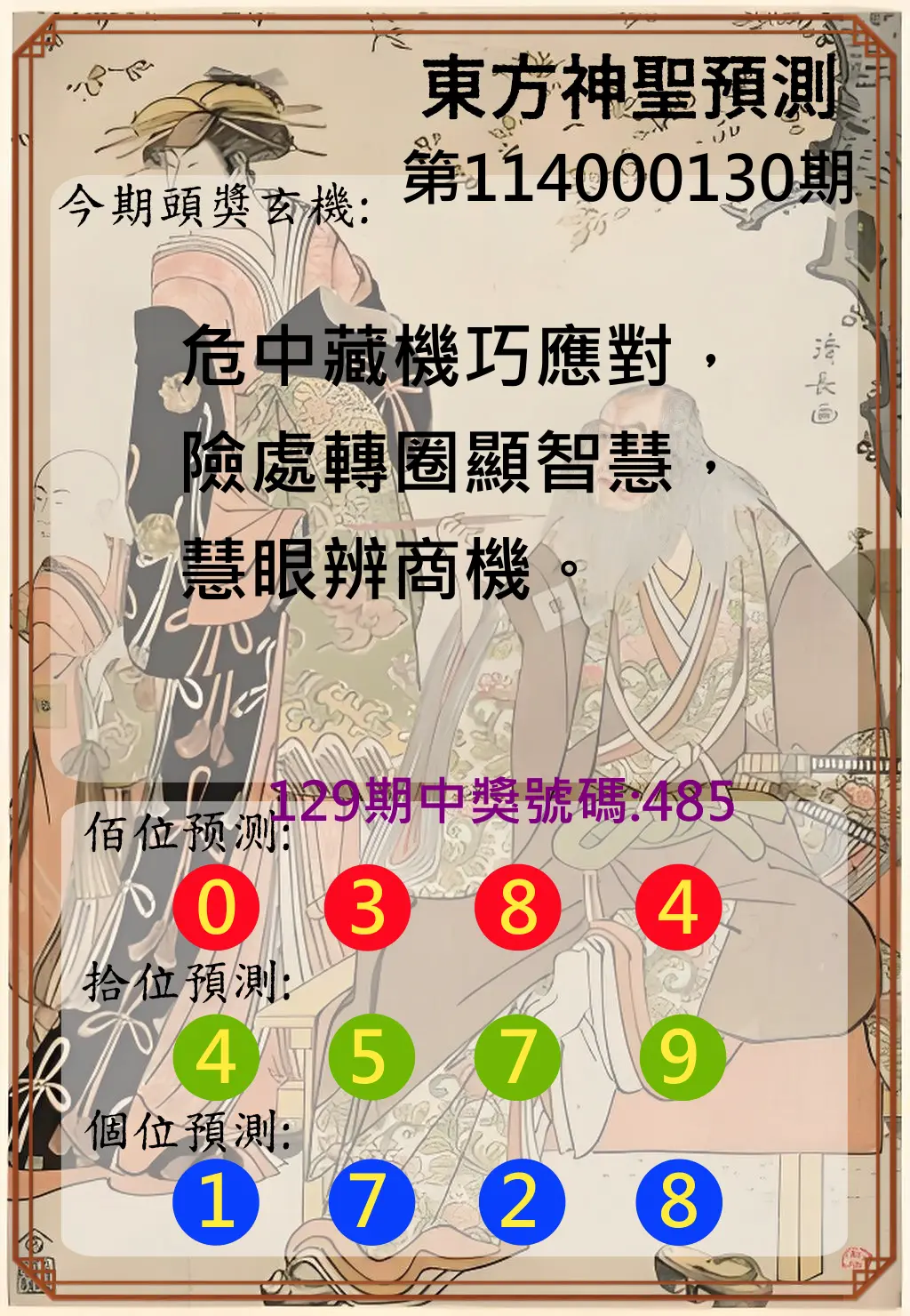 3星彩第114000130期東方神聖預測