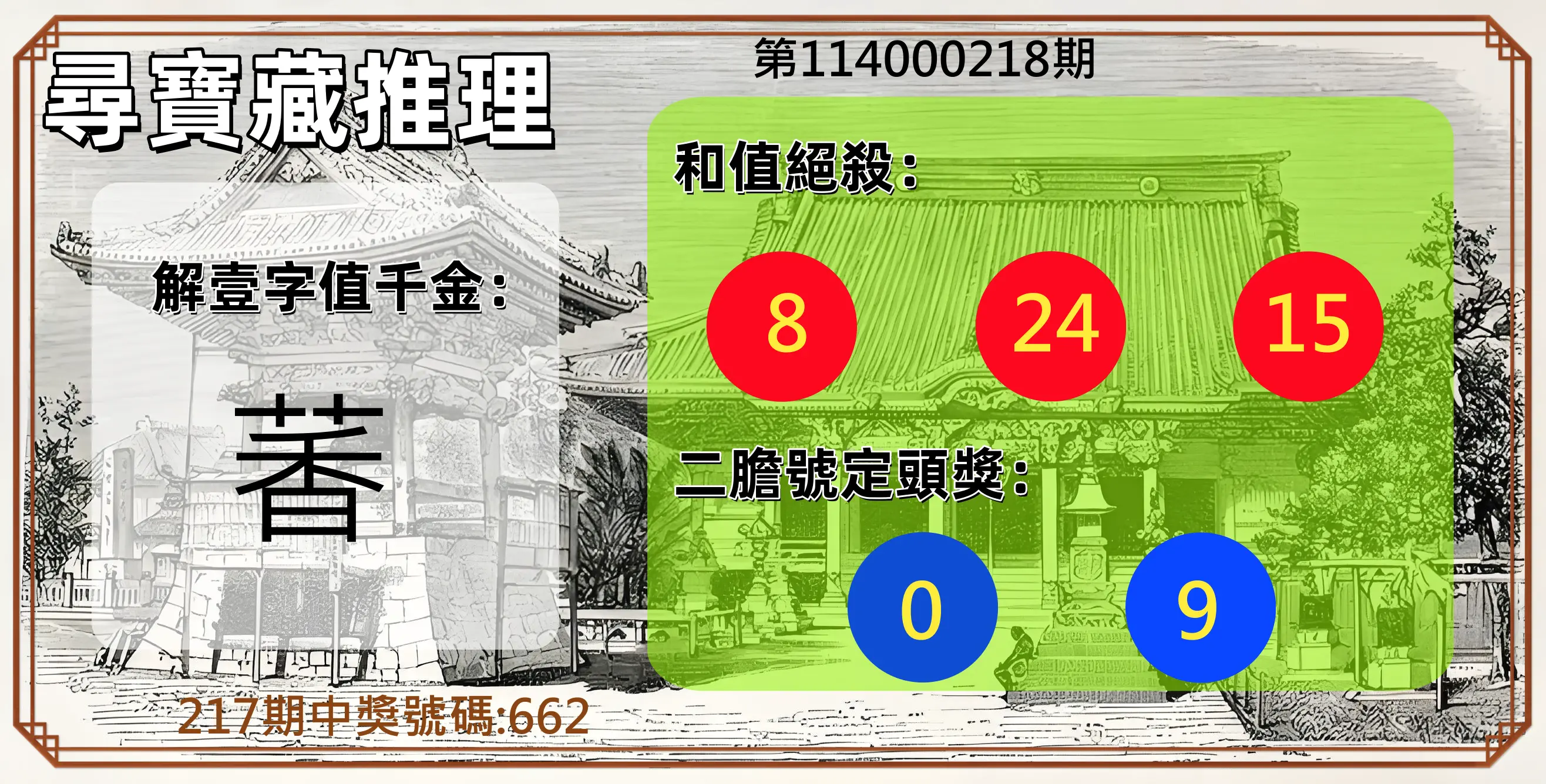 3星彩第114000218期(09/08)尋寶藏推理
