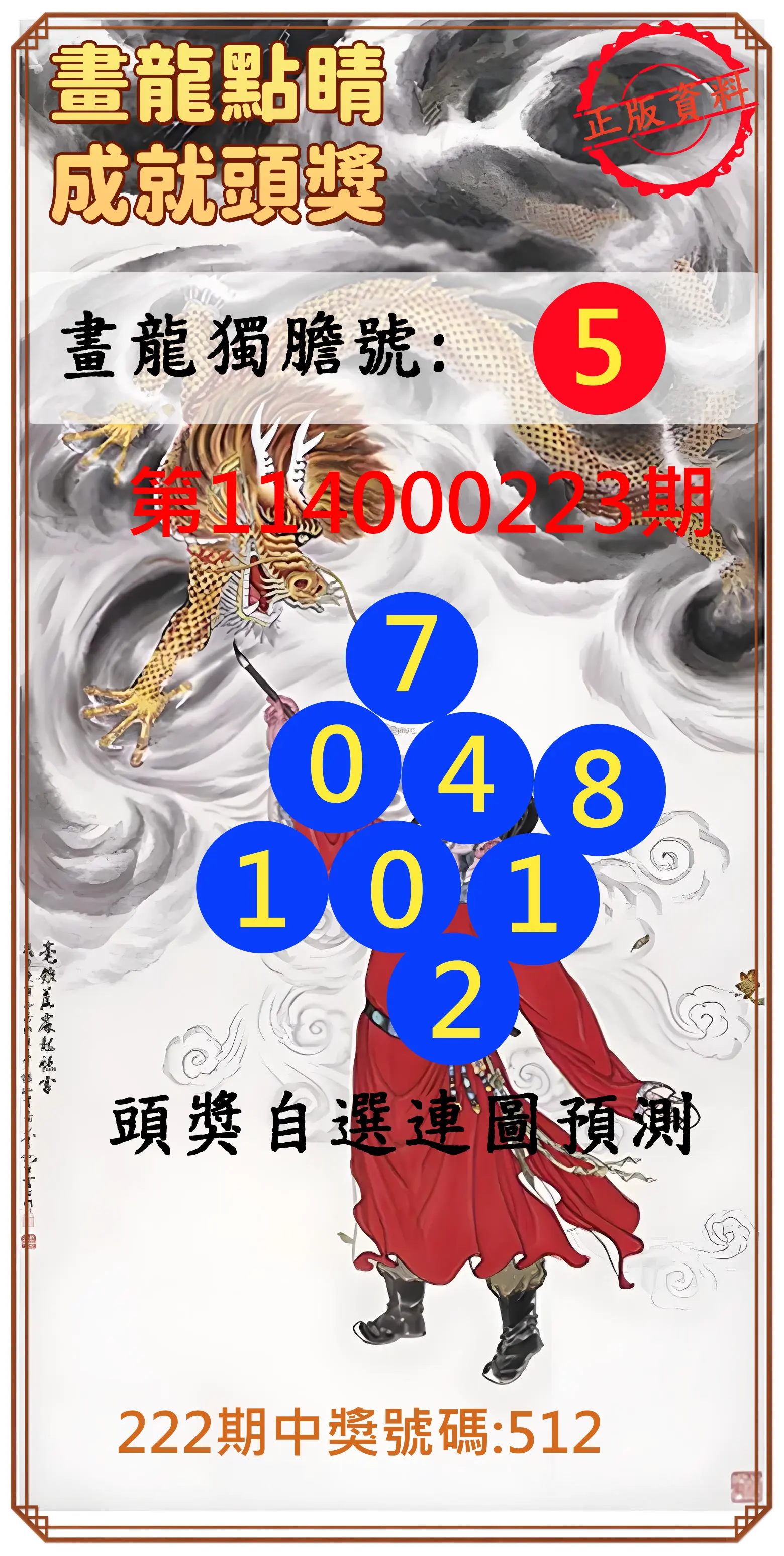 3星彩第114000223期(09/13)畫龍點睛成就頭獎