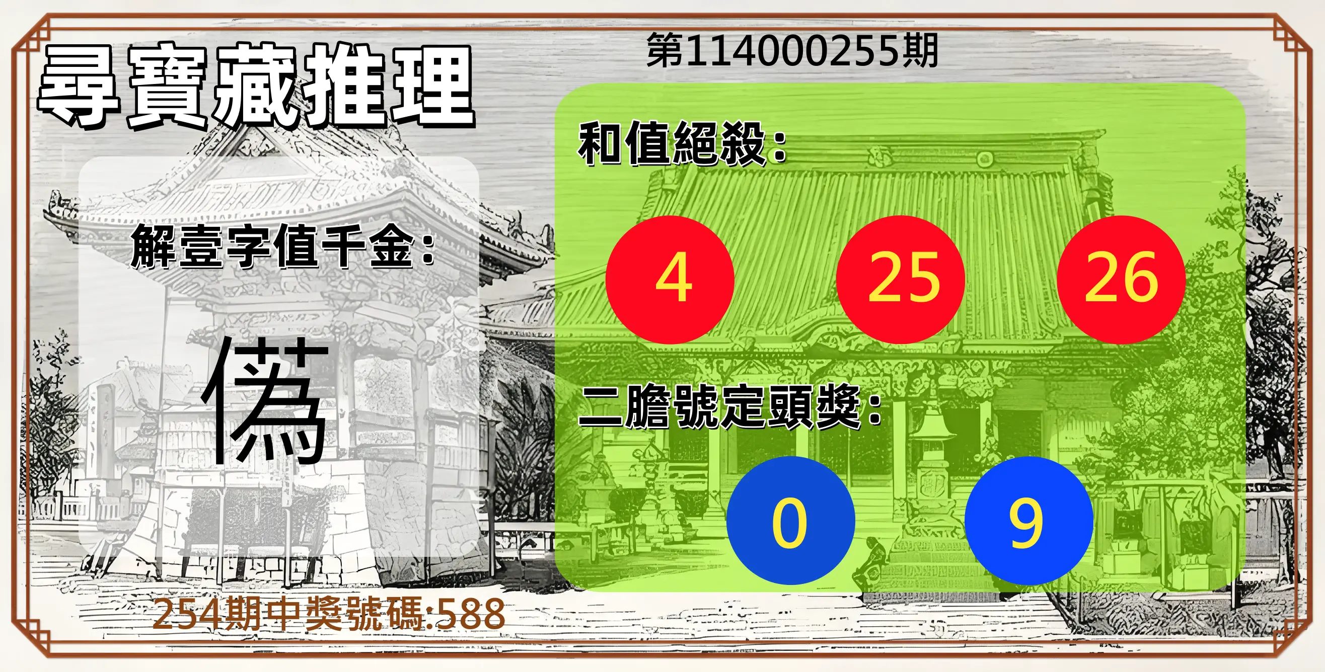 3星彩第114000255期(10/21)尋寶藏推理