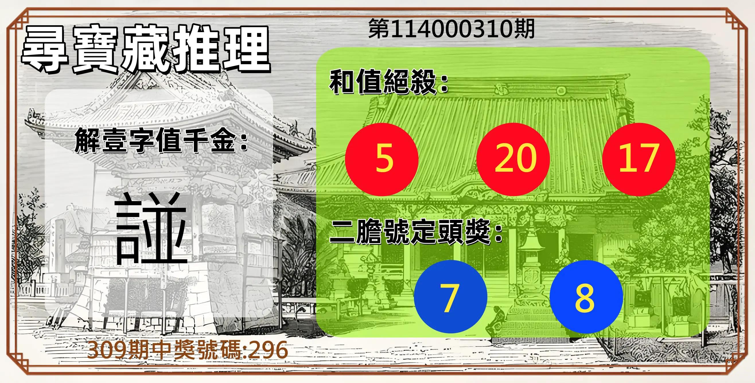 3星彩第114000310期(12/24)尋寶藏推理