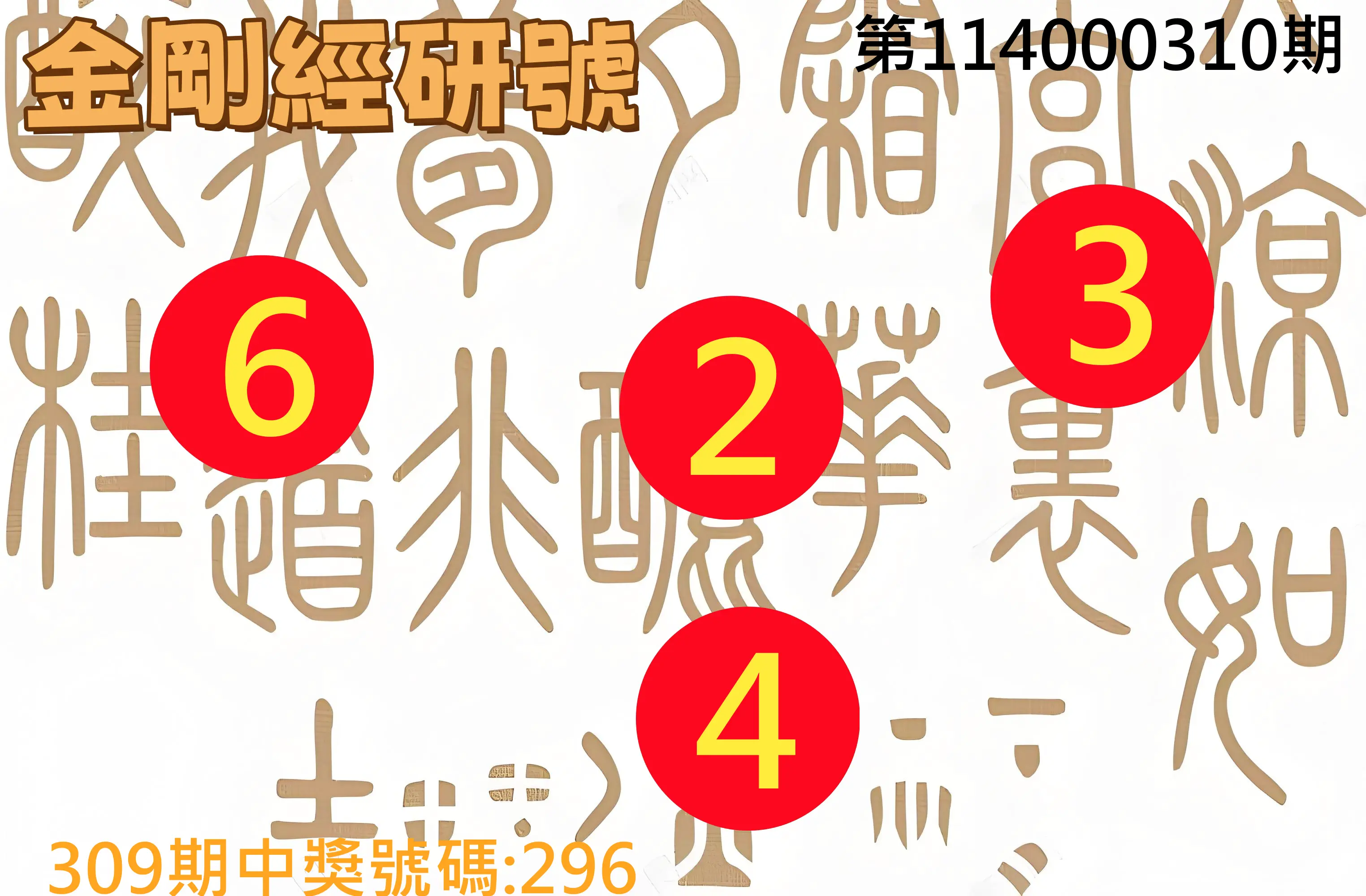 3星彩第114000310期(12/24)金剛經研號