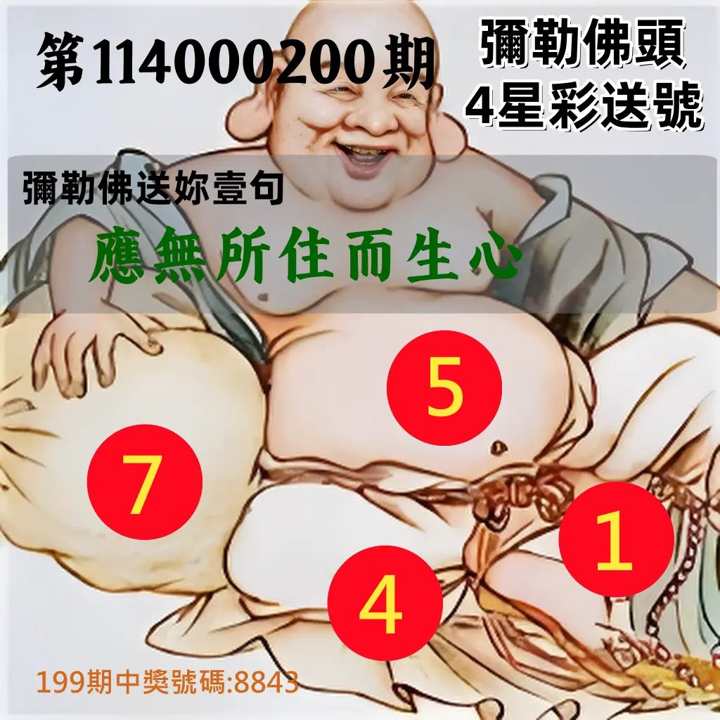 4星彩第114000200期(08/18)彌勒佛頭4星彩送號