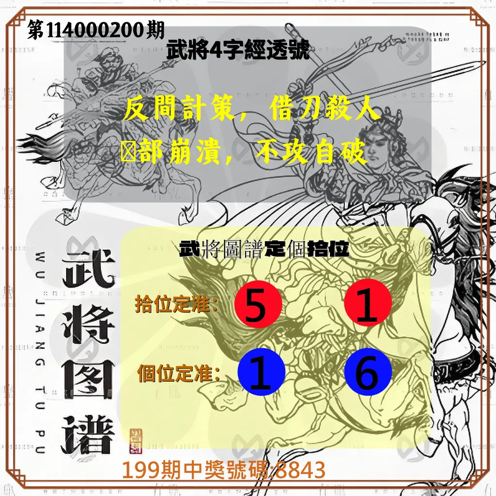 4星彩第114000200期(08/18)武將圖譜