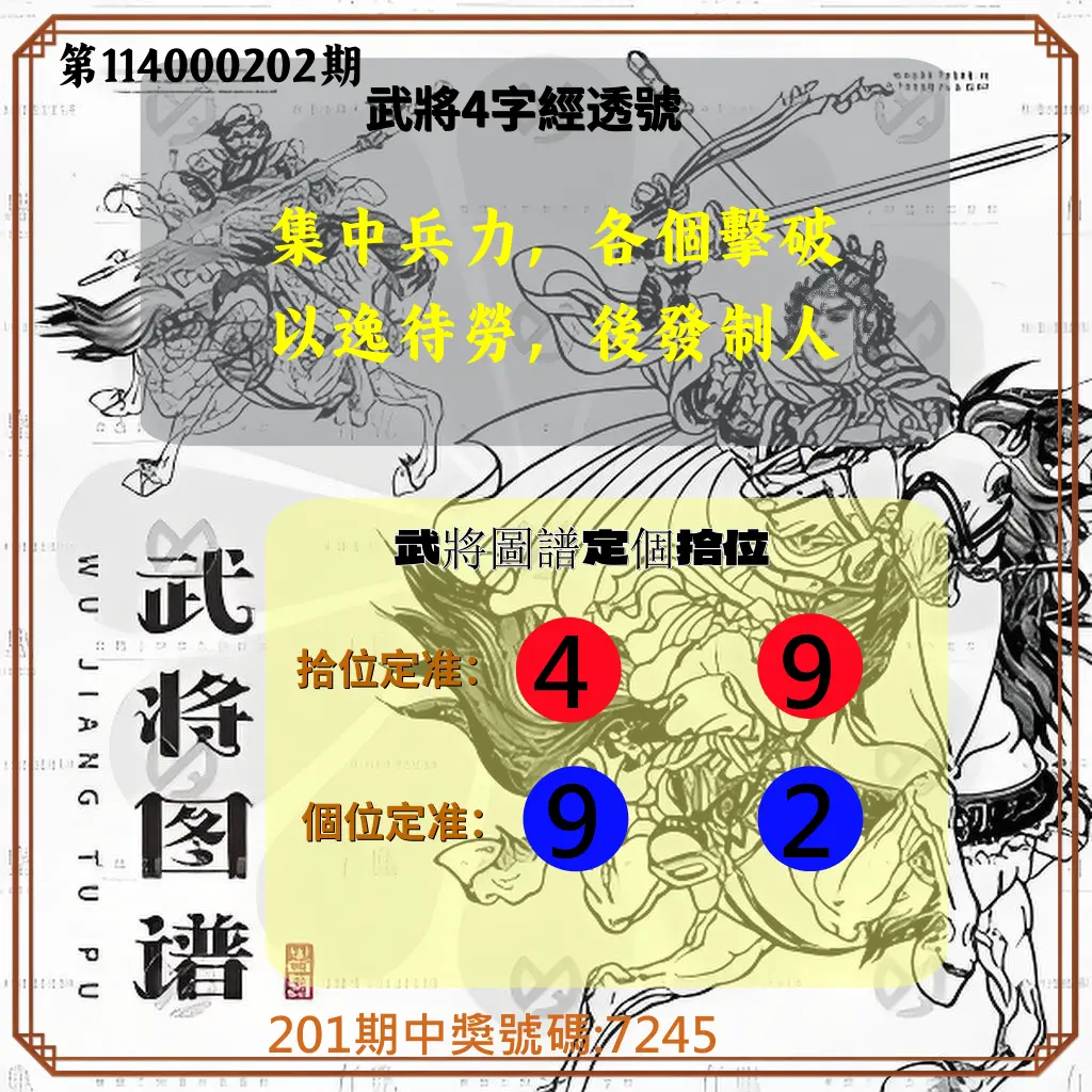 4星彩第114000202期(08/20)武將圖譜