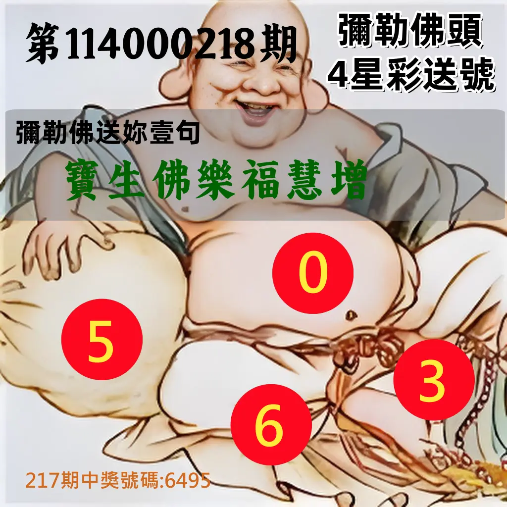4星彩第114000218期(09/08)彌勒佛頭4星彩送號