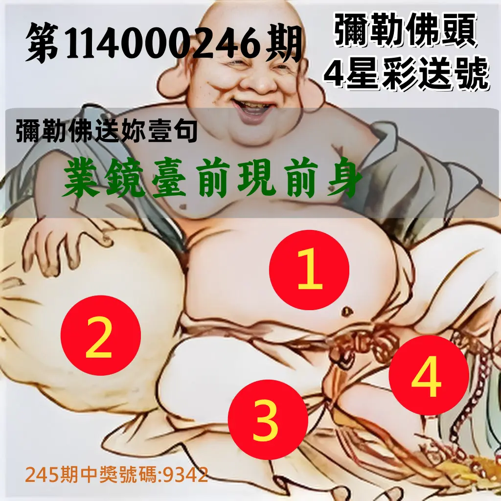 4星彩第114000246期(10/10)彌勒佛頭4星彩送號