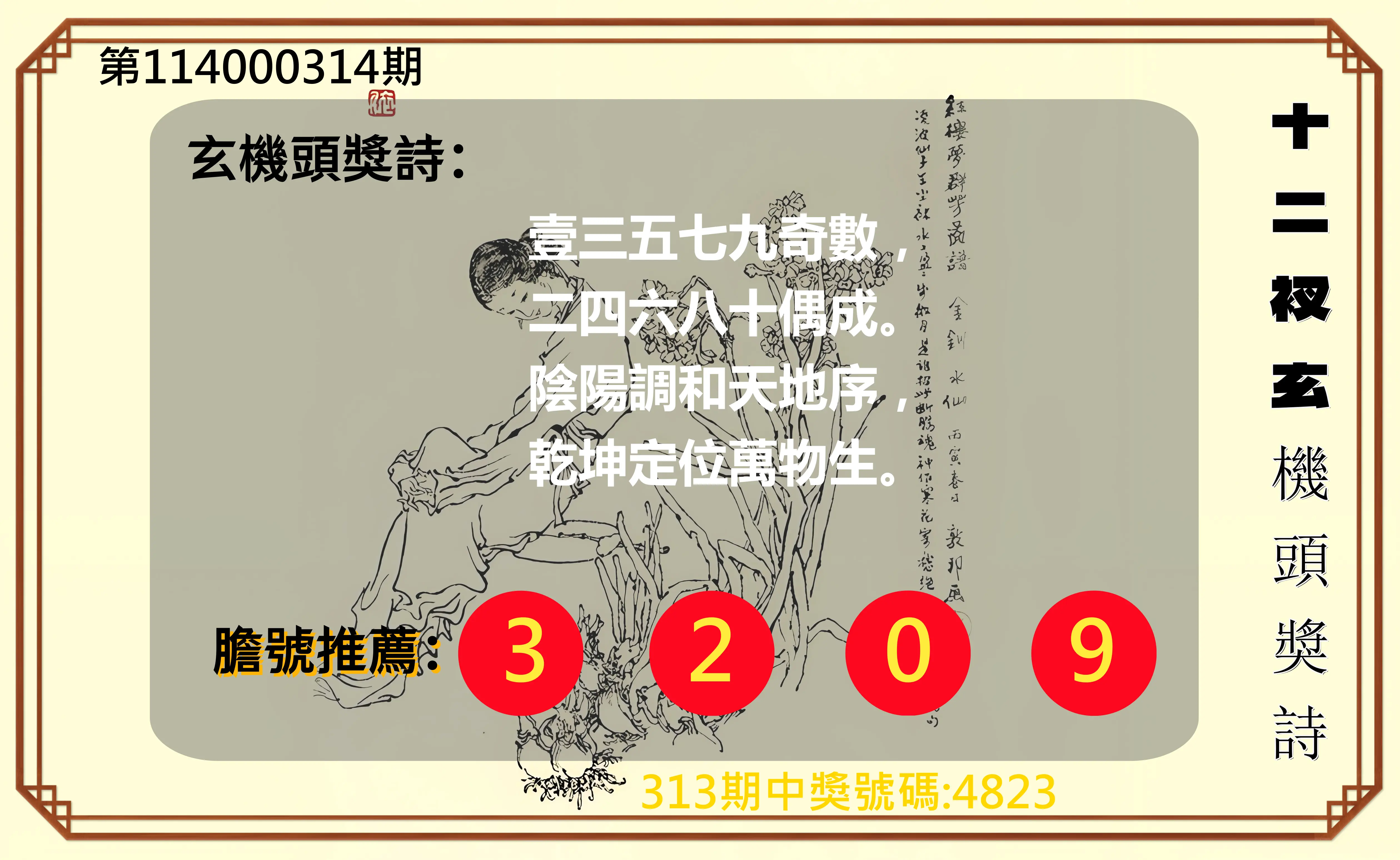 4星彩第114000314期(12/29)十二衩玄機頭獎詩