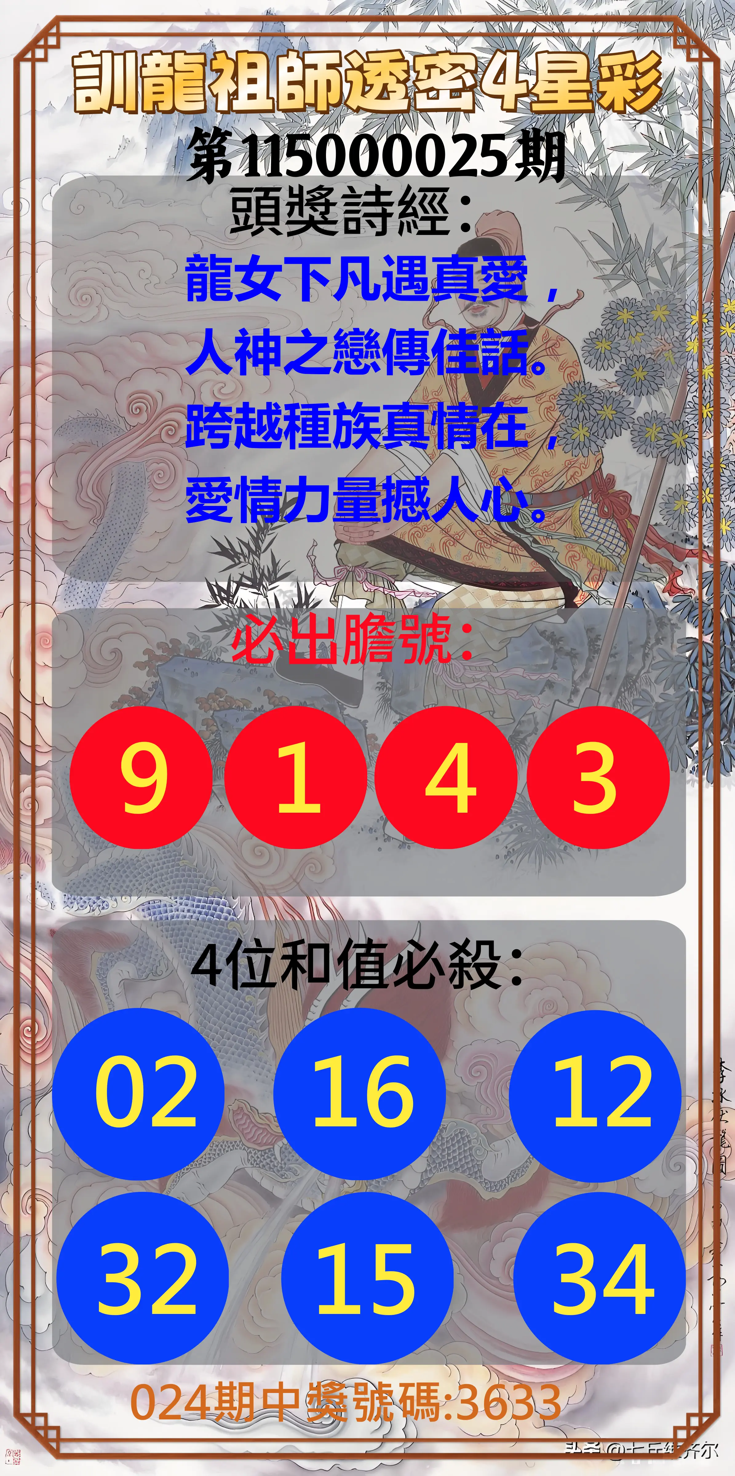 4星彩第115000025期(01/29)訓龍祖師透密4星彩