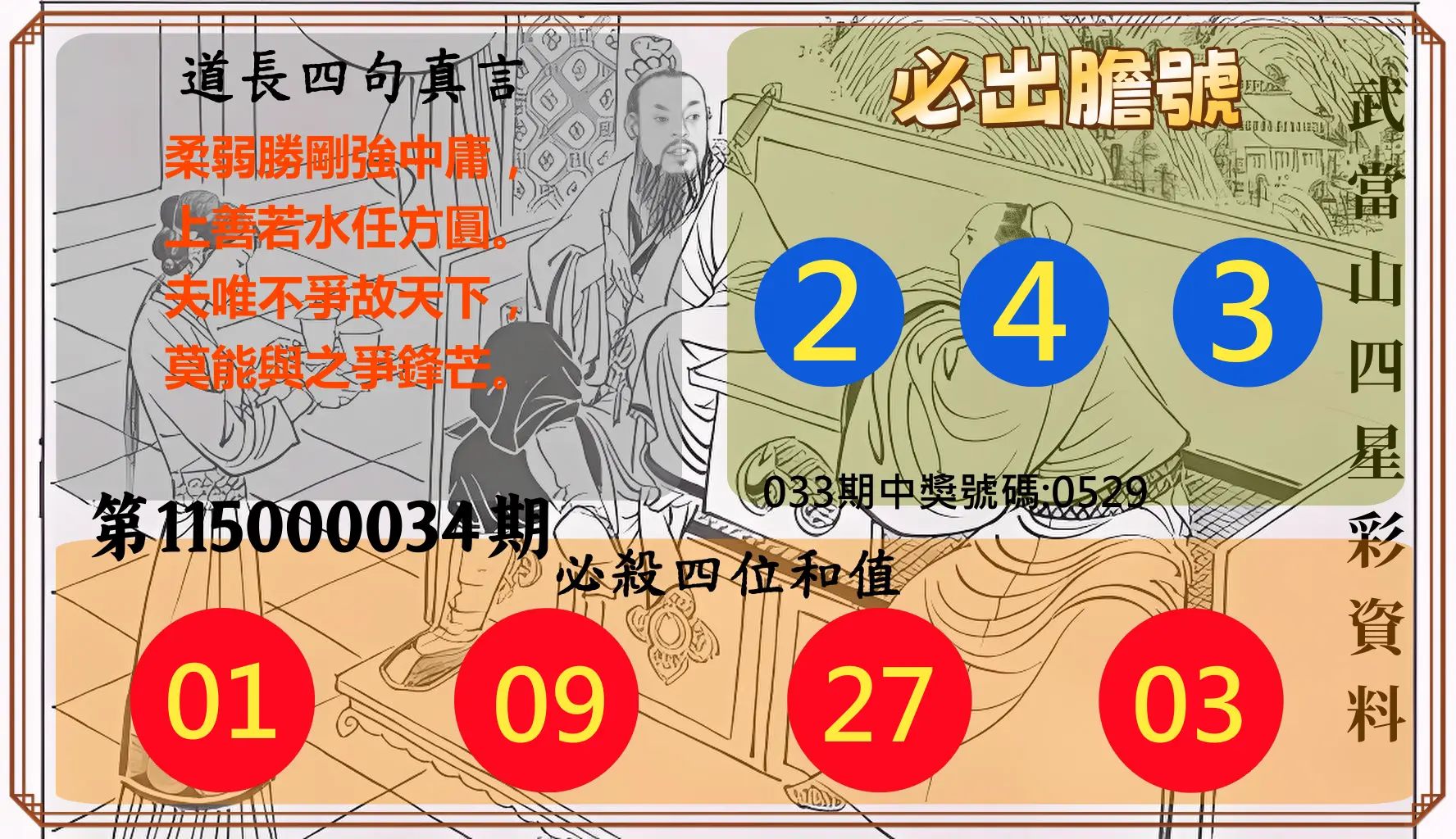 4星彩第115000034期(02/09)武當山四星彩資料